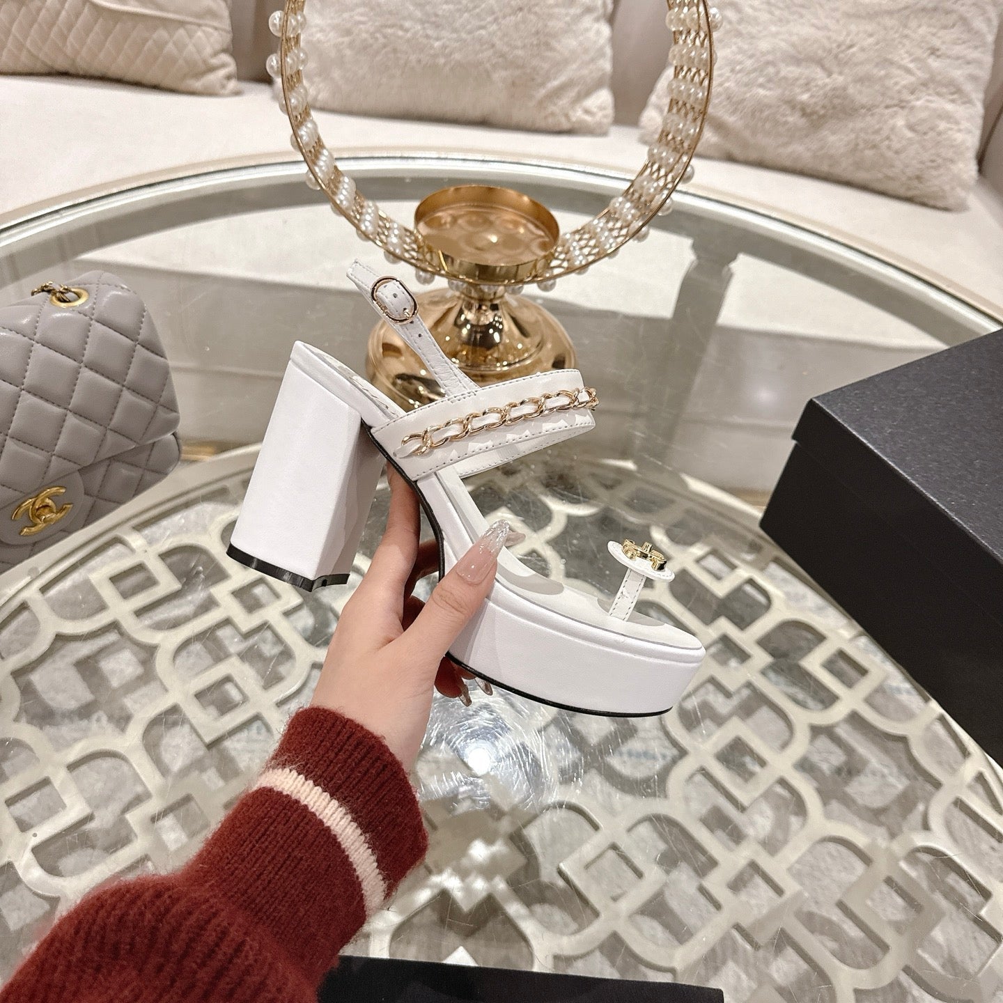 CC 25 Sandal Platform Heels White Lambskin 268974