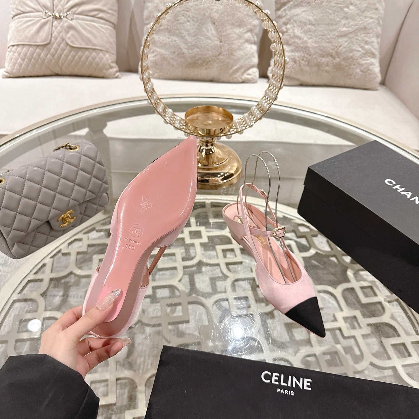 CC 25 Slingback Heel Pink Pastel Silk and Sheepskin 268922