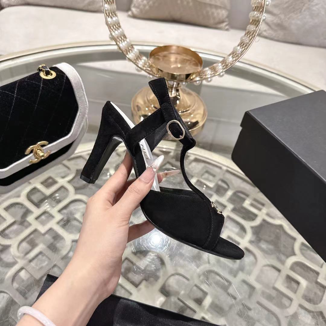 Chanel 2026 Double C Platform High-Heel Sandal Black Suede Leather 634215