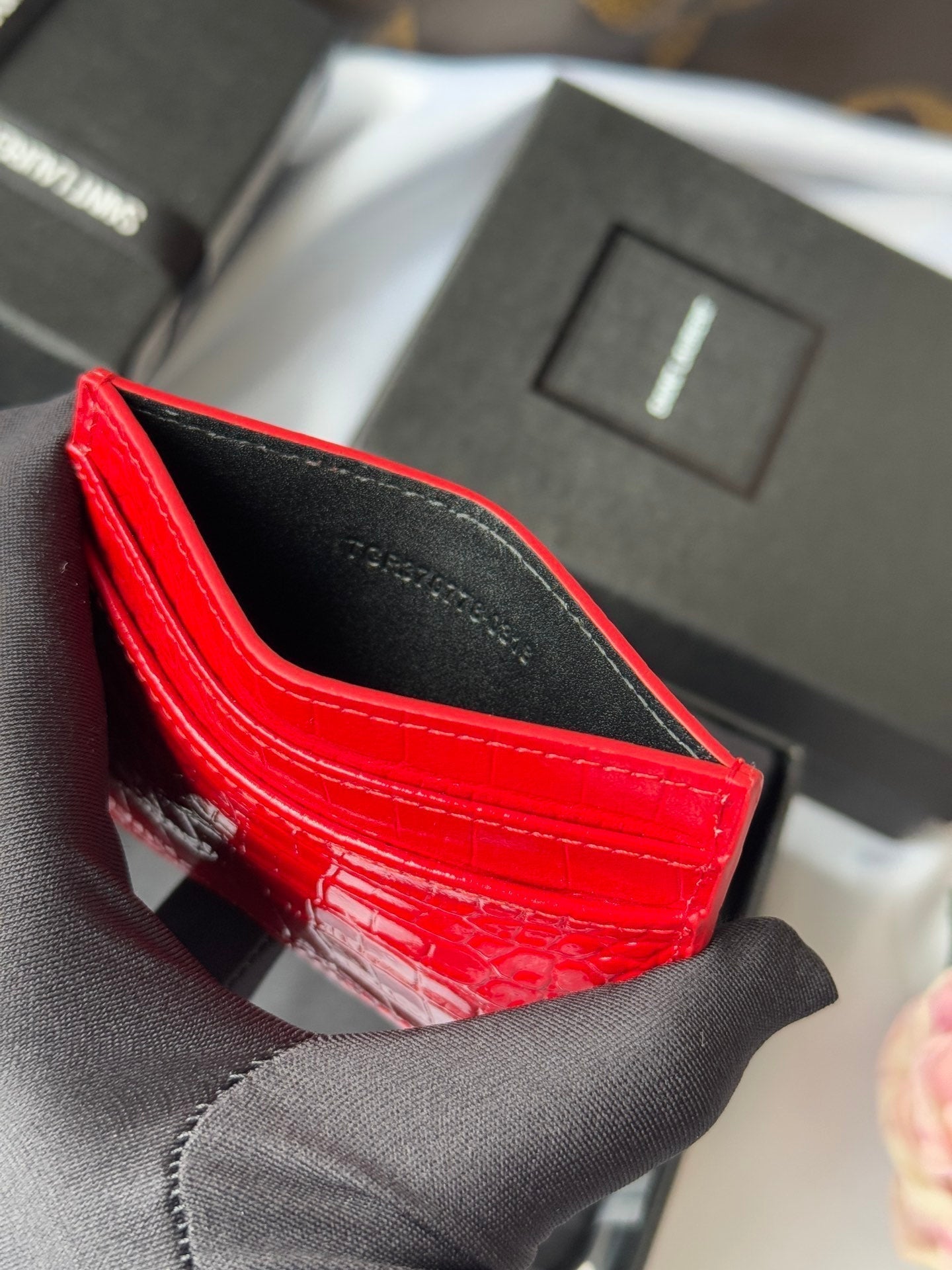 YSL Card Holder 10cm Wallet Red Gold Leather 240563