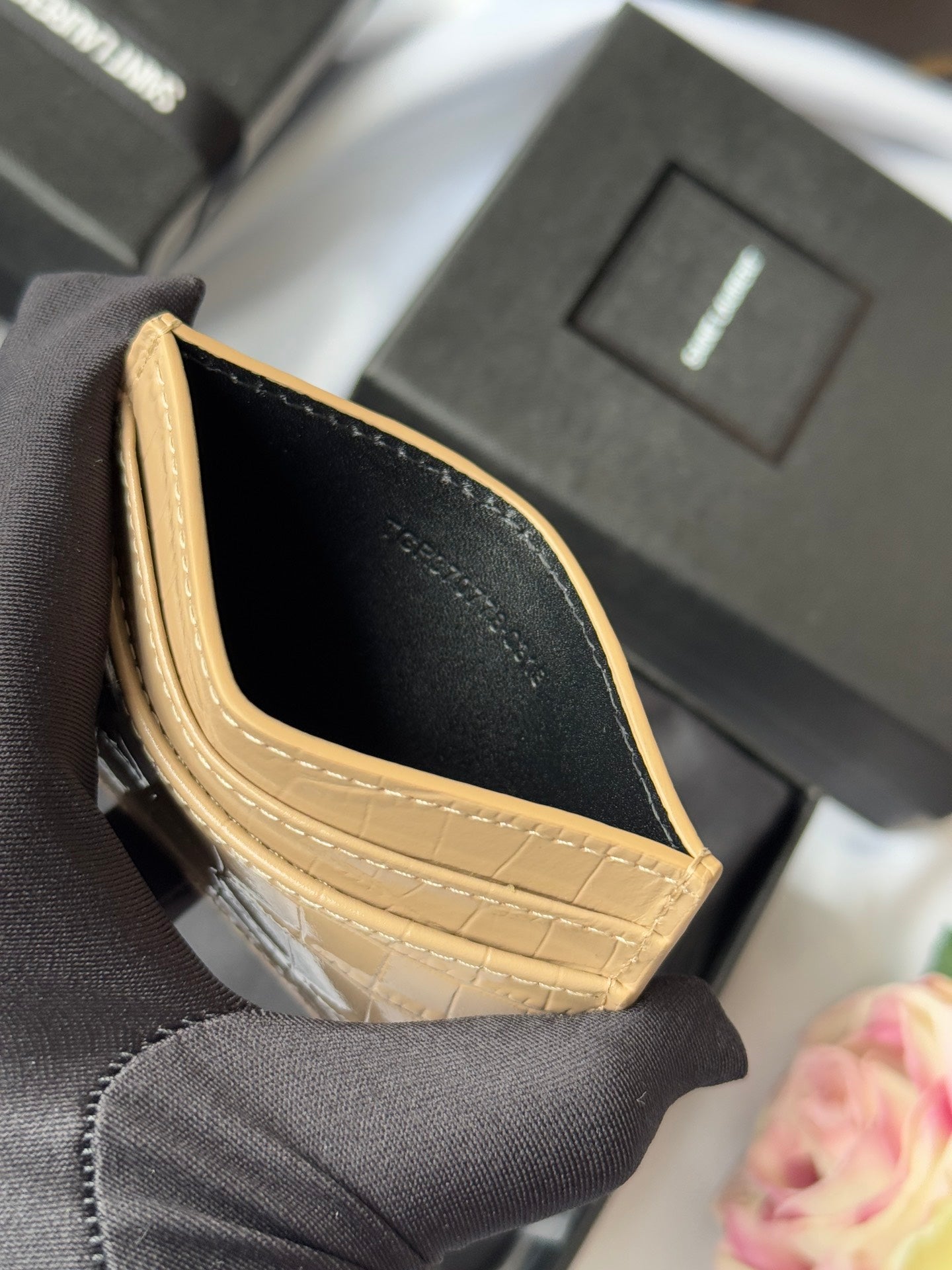 YSL Card Holder 10cm Wallet Beige Gold Leather 240555