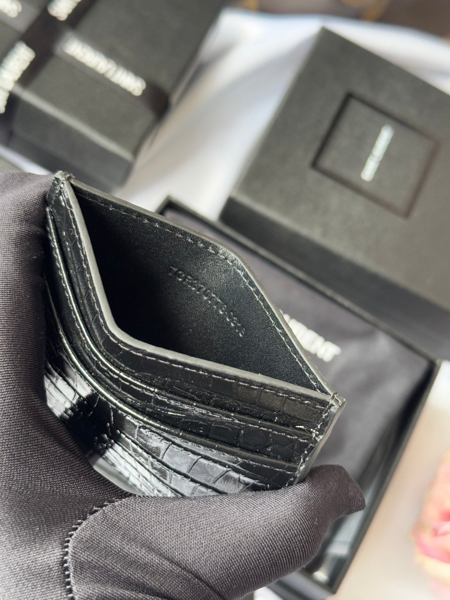 YSL Card Holder 10cm Wallet Black Silver Leather 240554