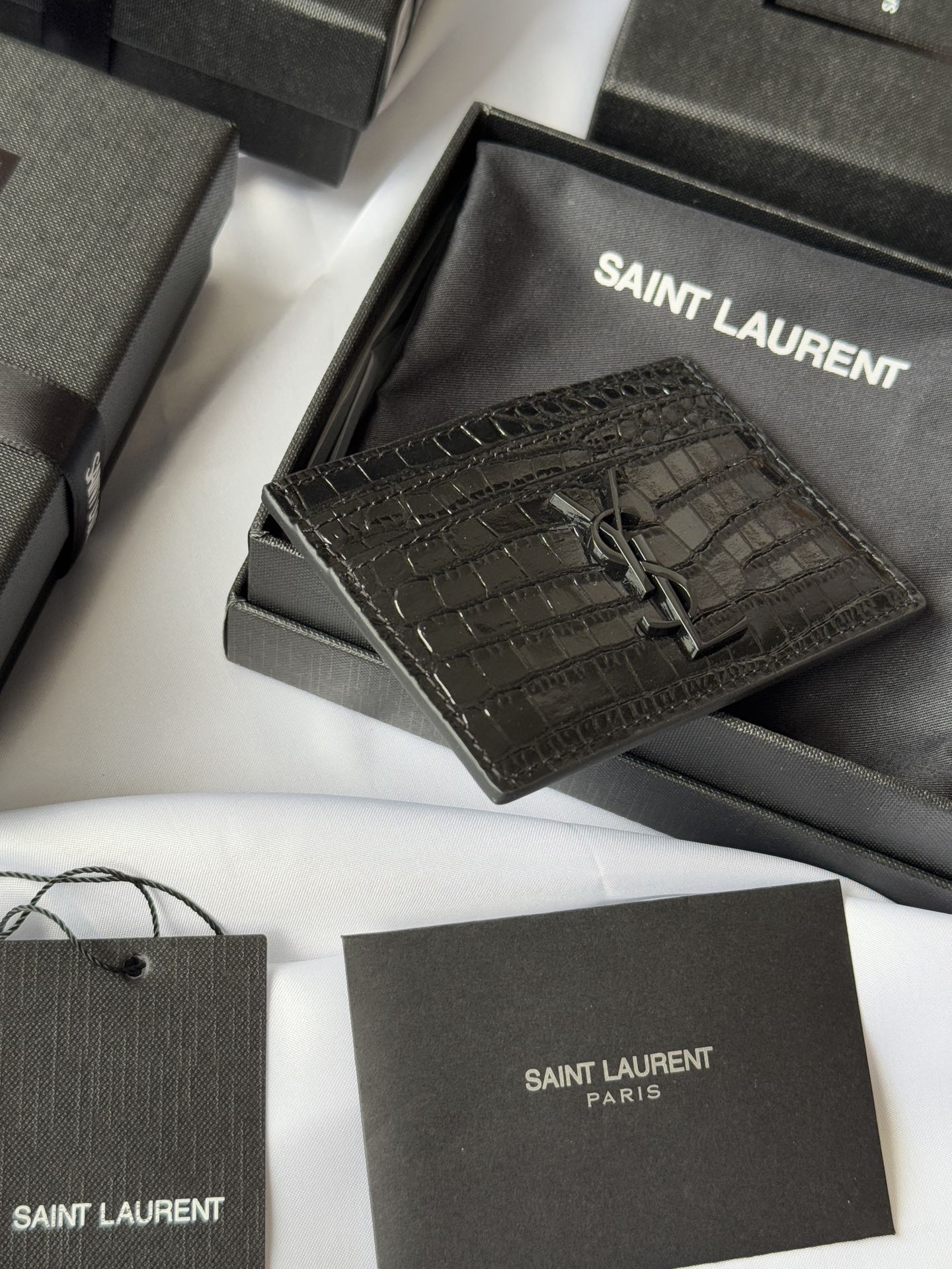 YSL Card Holder 10cm Wallet Full Black Leather 240552