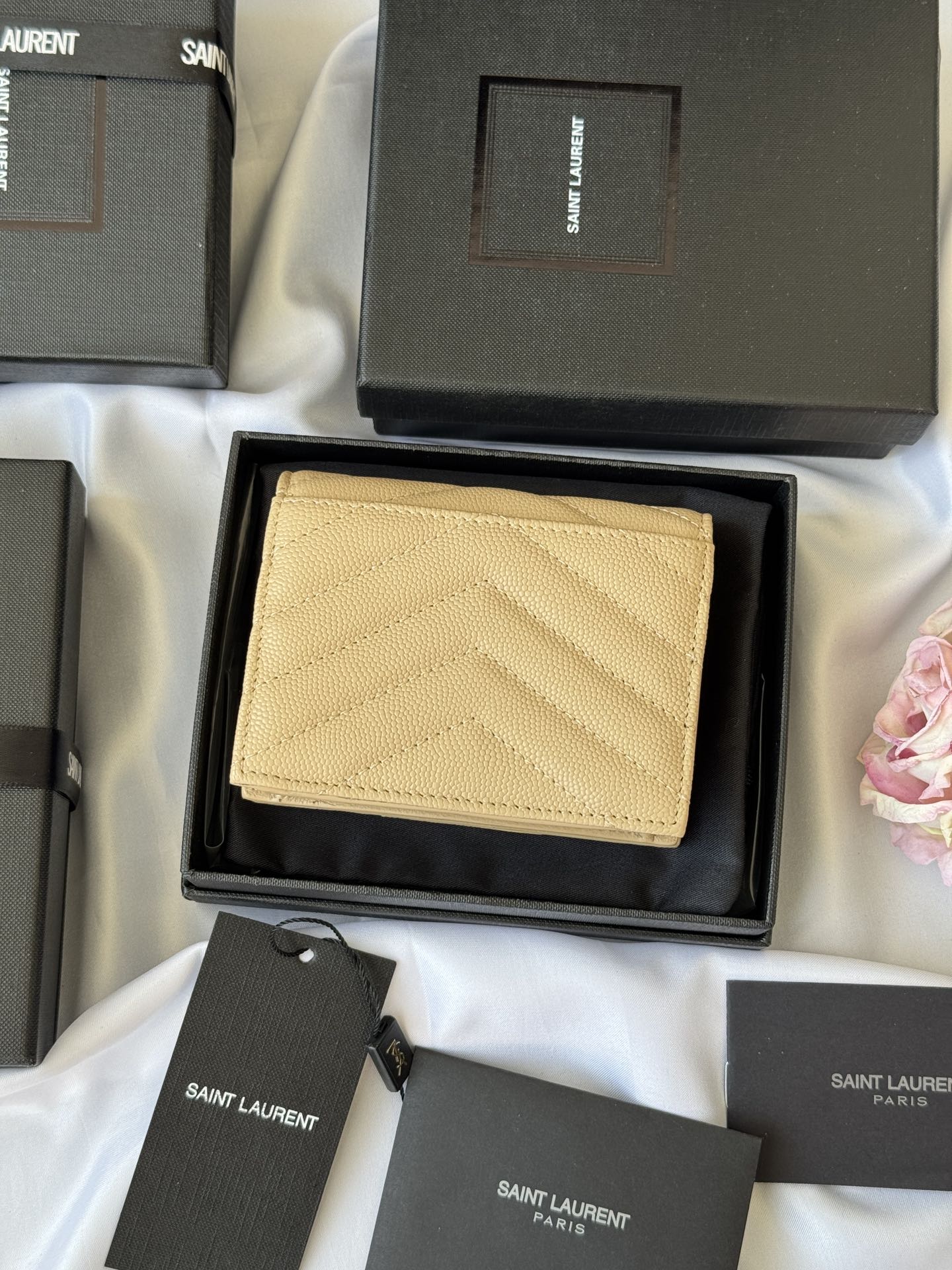 YSL Wallet Light Beige Gold Cowhide 240590