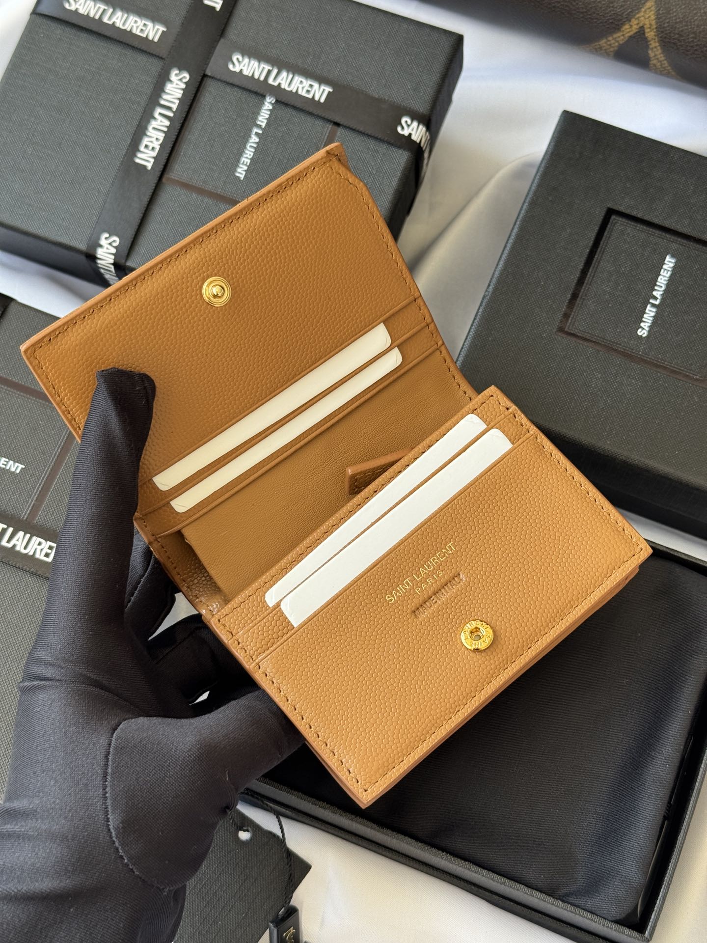 YSL Wallet Brown Gold Cowhide 240576