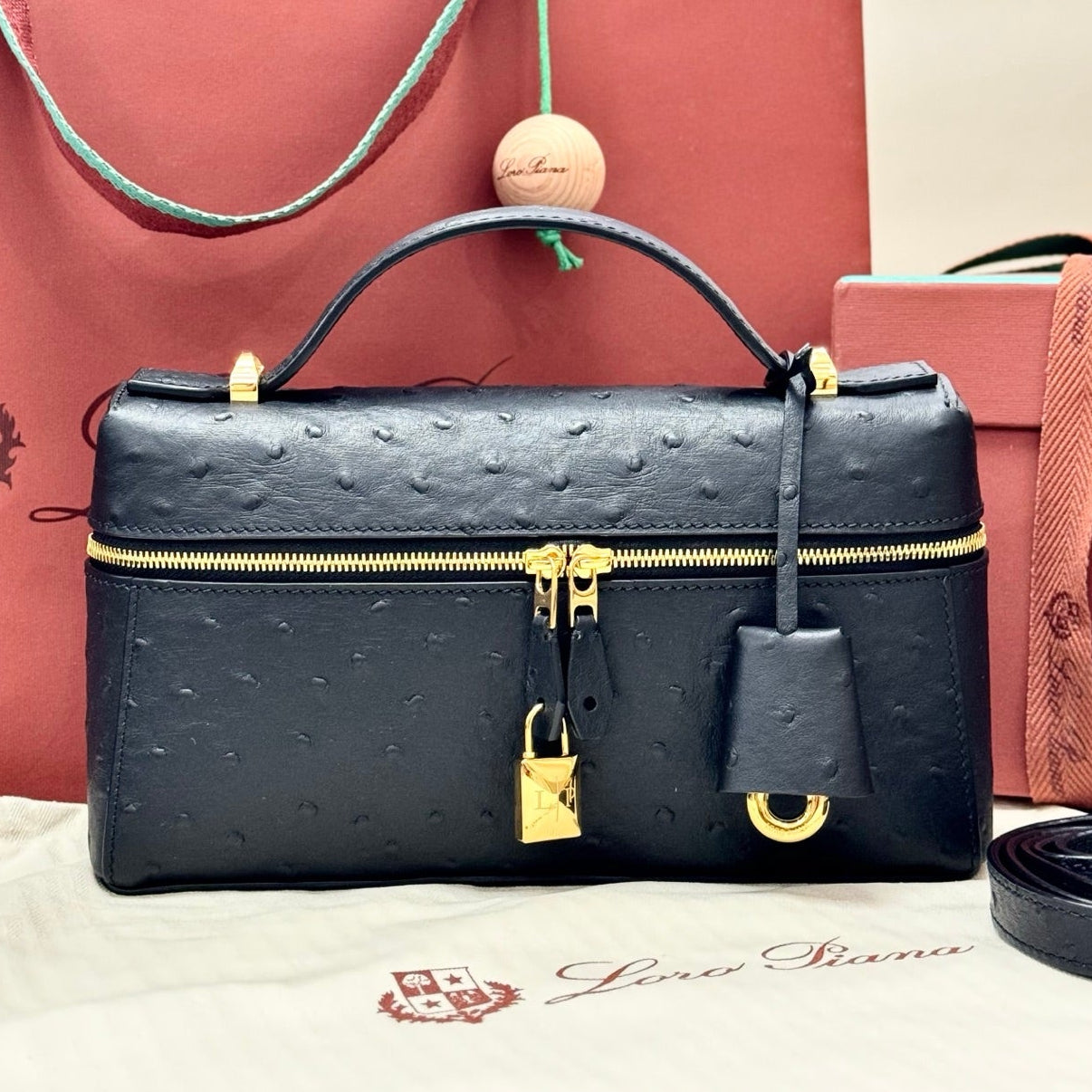 LP 2026 Extra Bag L23 Ostrich Leather With Gold Hardware