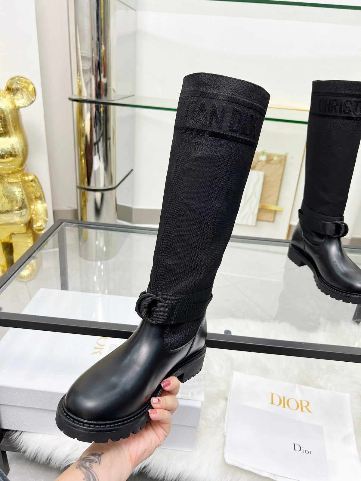 D-Major Boot In Black Stretch Wool And Lambskin 107721