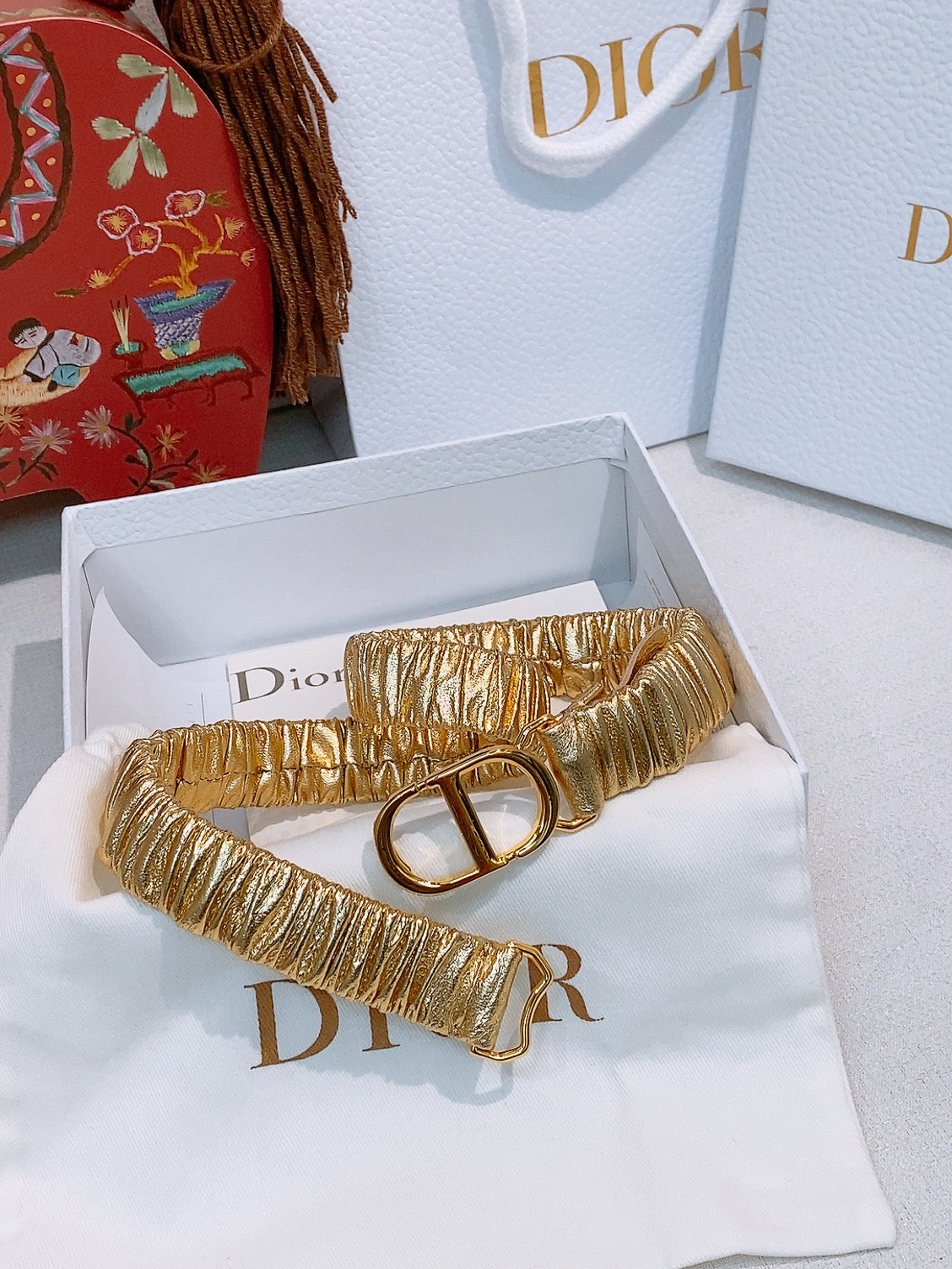 Dior Ruffled Belt 20mm Lambskin 201208