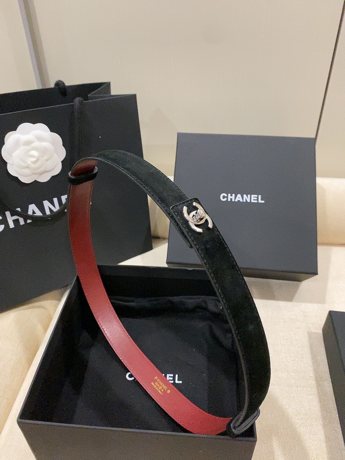 Chanel 2026 Double C Belt 25mm Suede Leather 215395