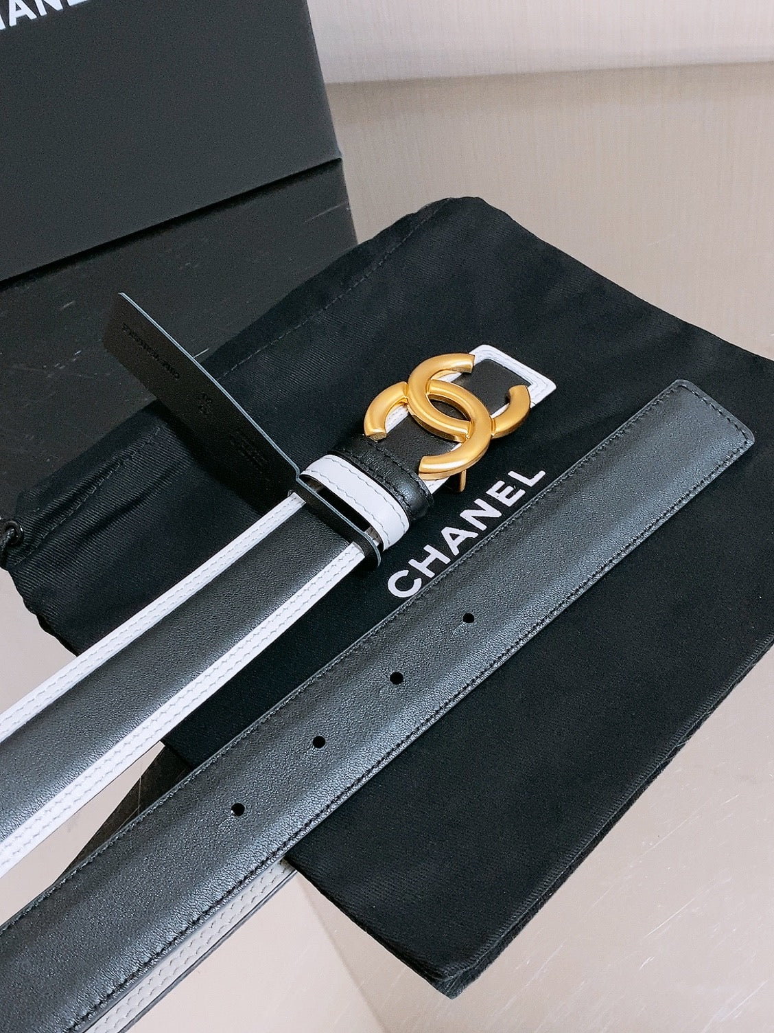 Chanel 2026 Double-C Buckle Belt 30mm Black White Calfskin