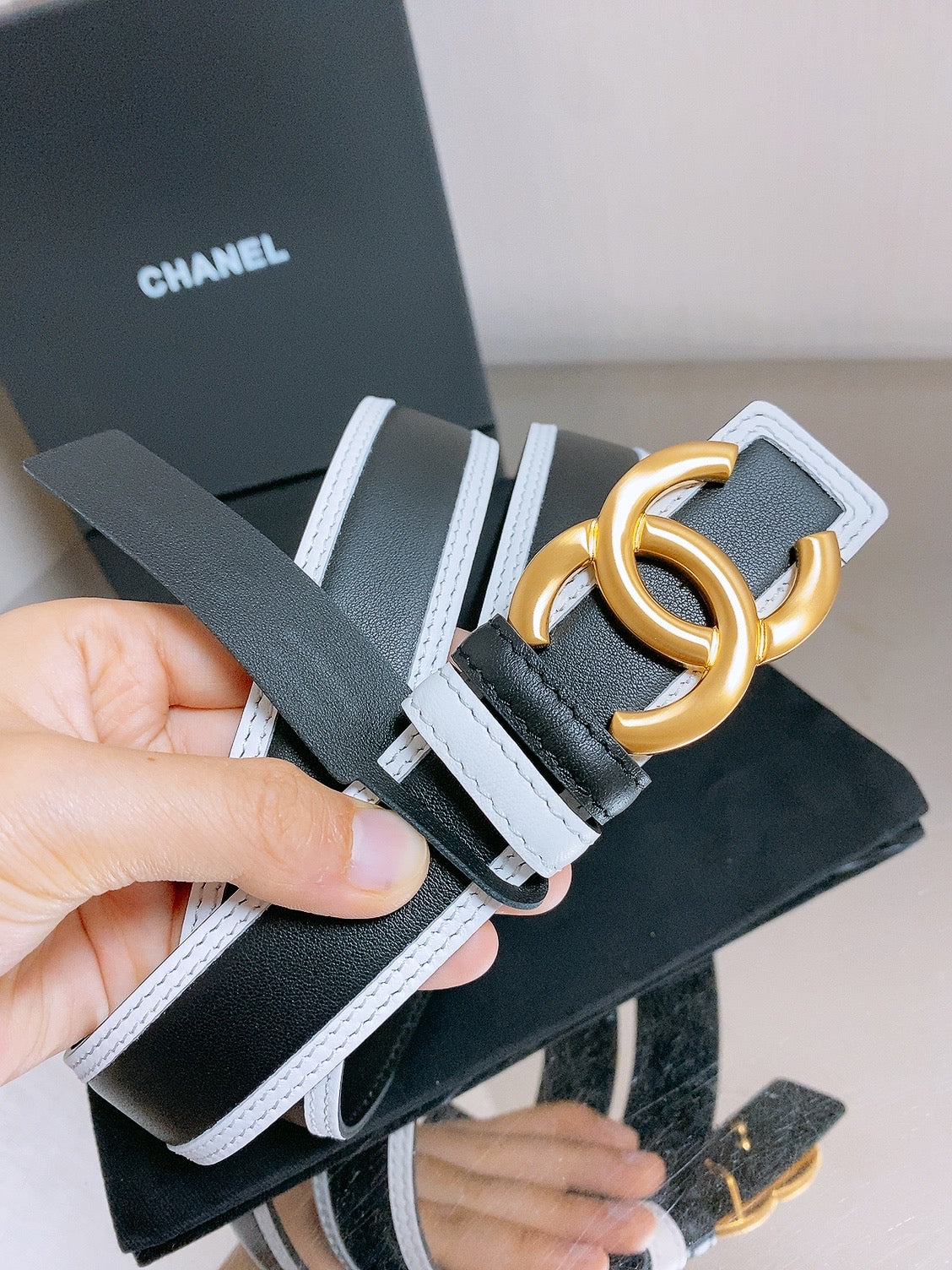 Chanel 2026 Double-C Buckle Belt 30mm Black White Calfskin