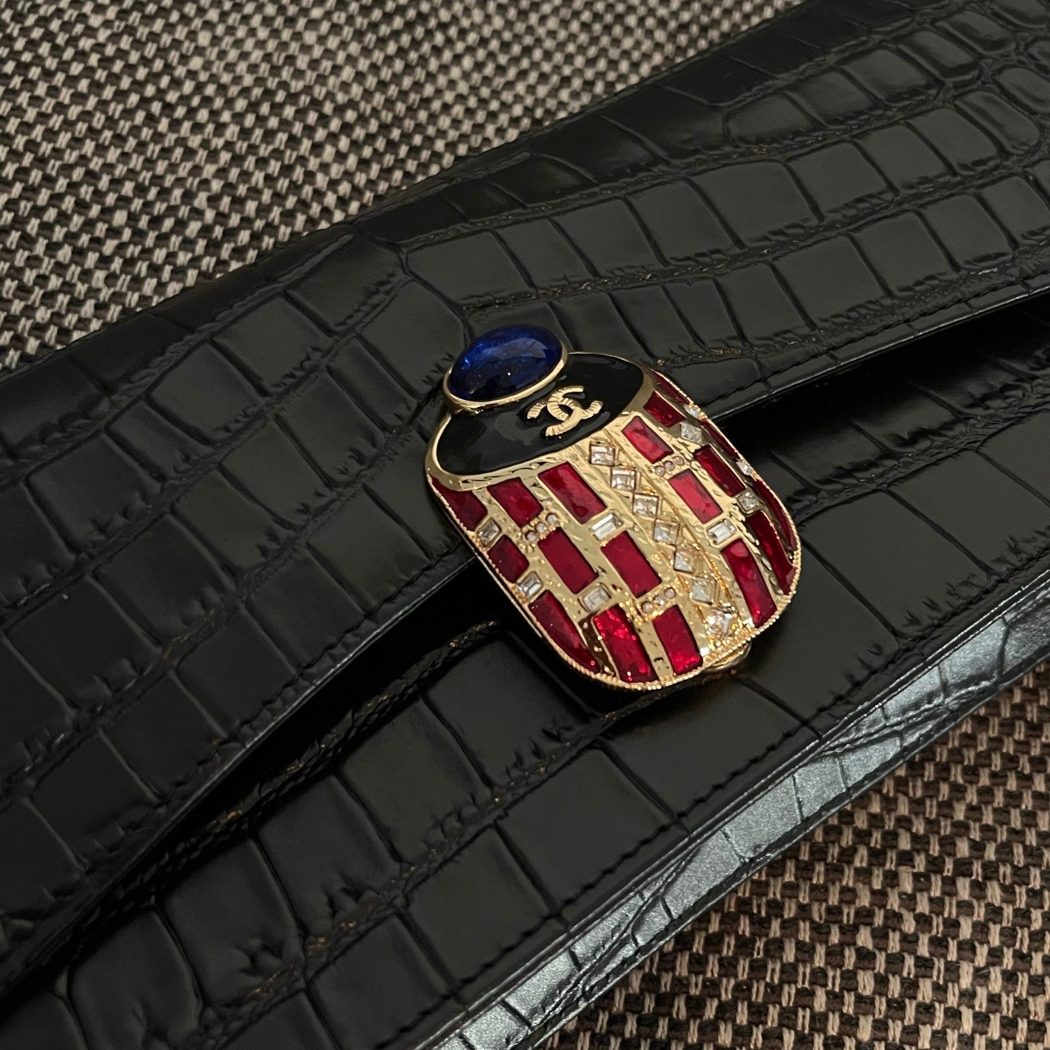 Chanel 2026 Scarab Envelope Clutch 30cm Embossed Patent Calfskin