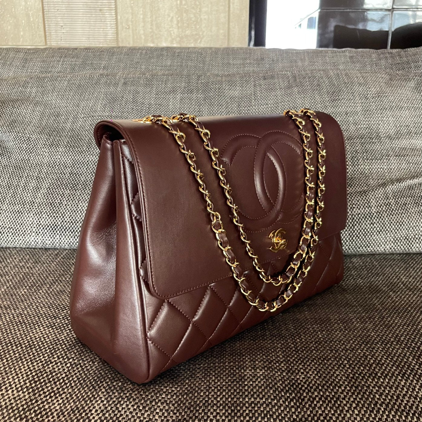 Chanel 2026 Vintage Quilted Large CC Flap Bag 33cm Embossed Calfskin