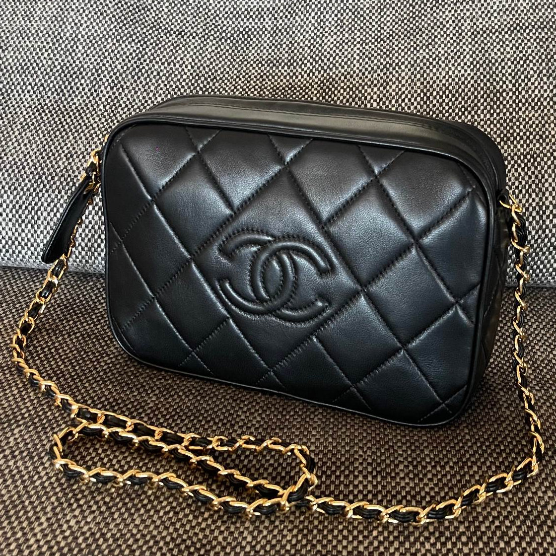 Chanel 2026 Quilted CC Diamond Camera Bag 23cm Black Calfskin