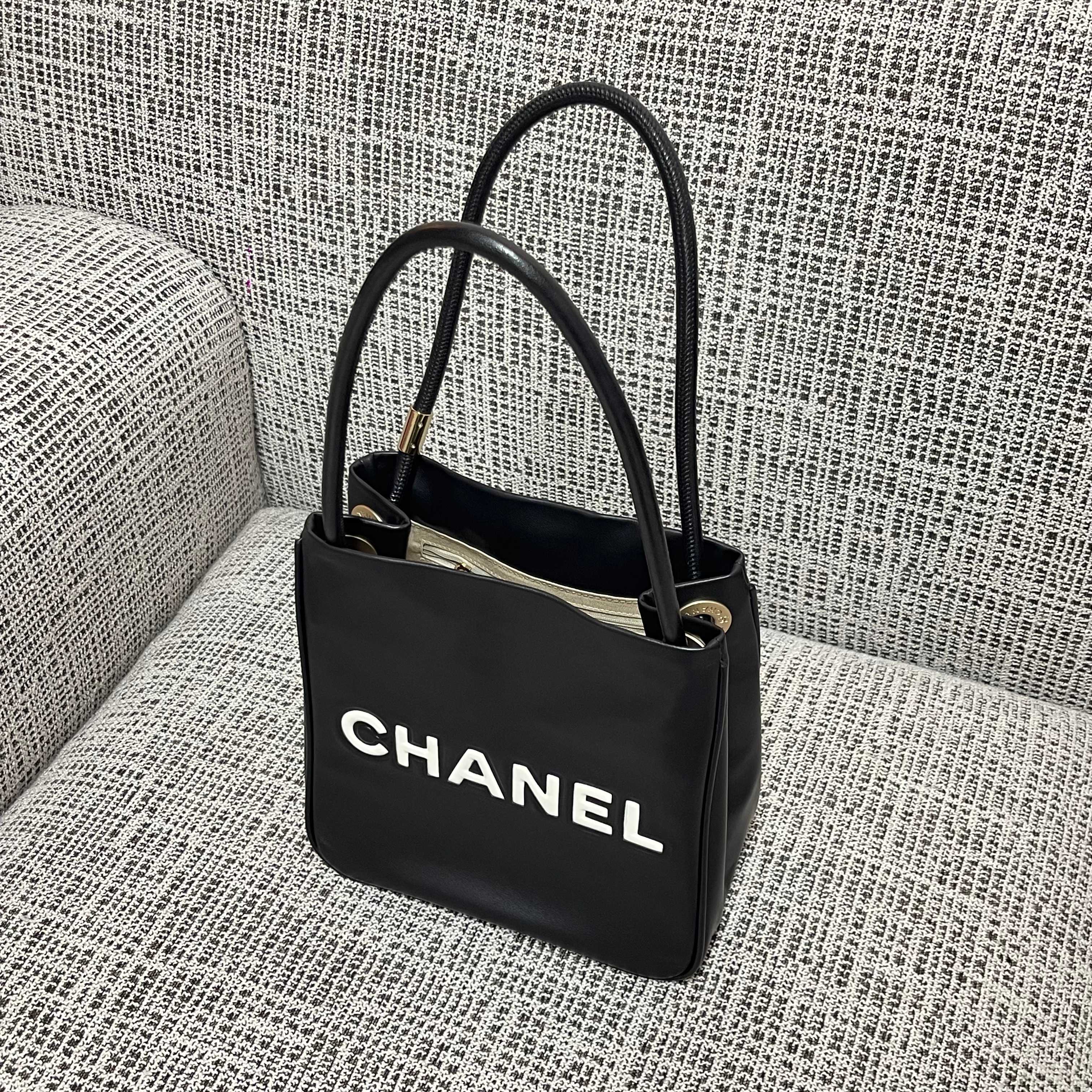 Chanel 2026 Camellia Letter Reversible Tote Bag 25cm Black White Leather