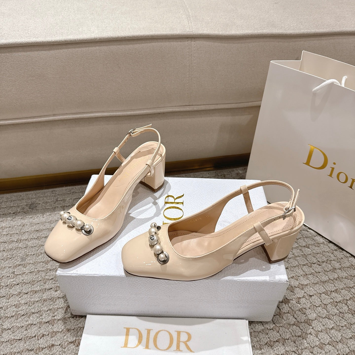 CD 25 slingback beige pearls patent leather 396118