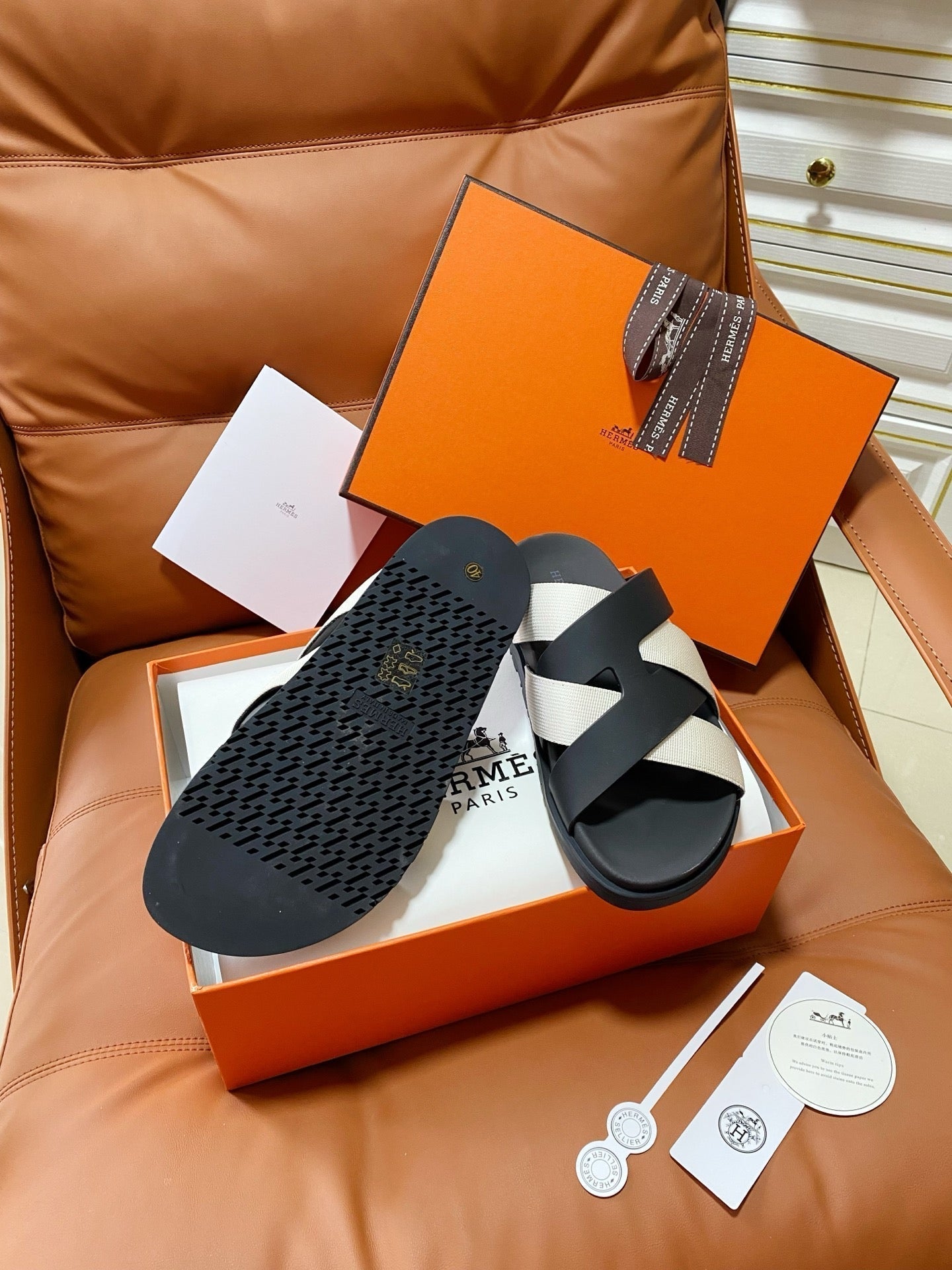 HM 2026 Cross Sandals Black White Canvas Calfskin 667286