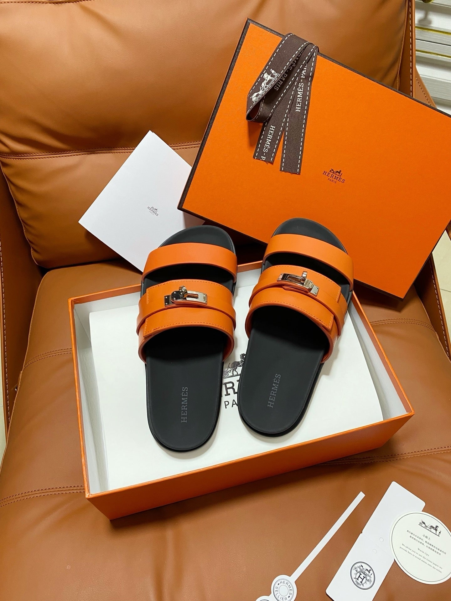 HM 2026 Velcro Sandals Orange Cowhide 663784