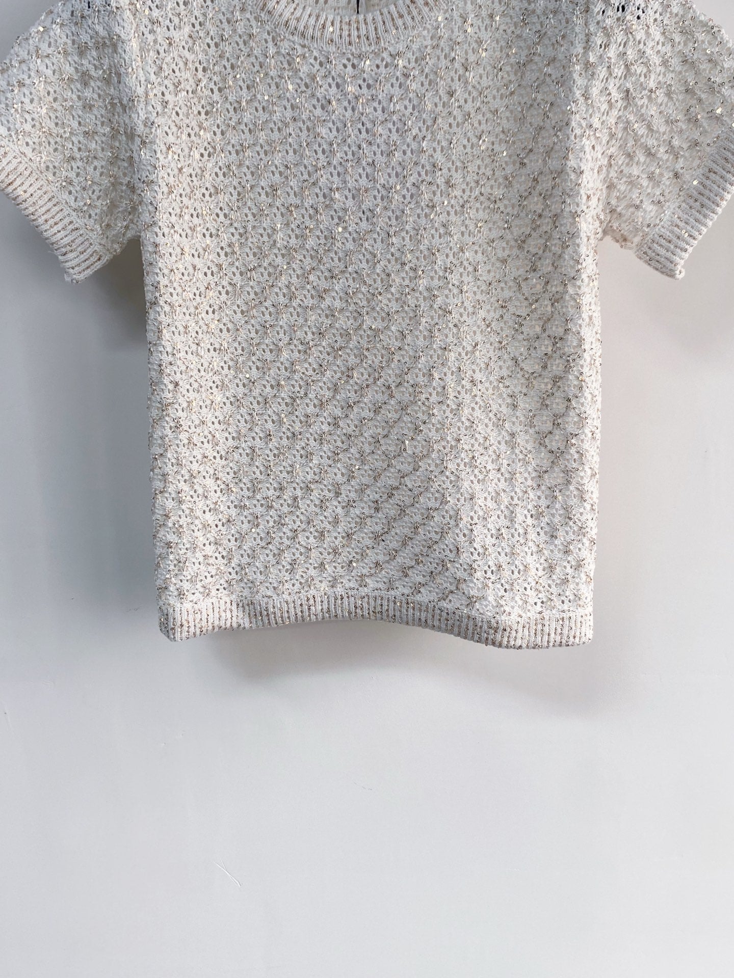 Chanel 2026 Knit Short-sleeved Shirt Off-white Wool 166806