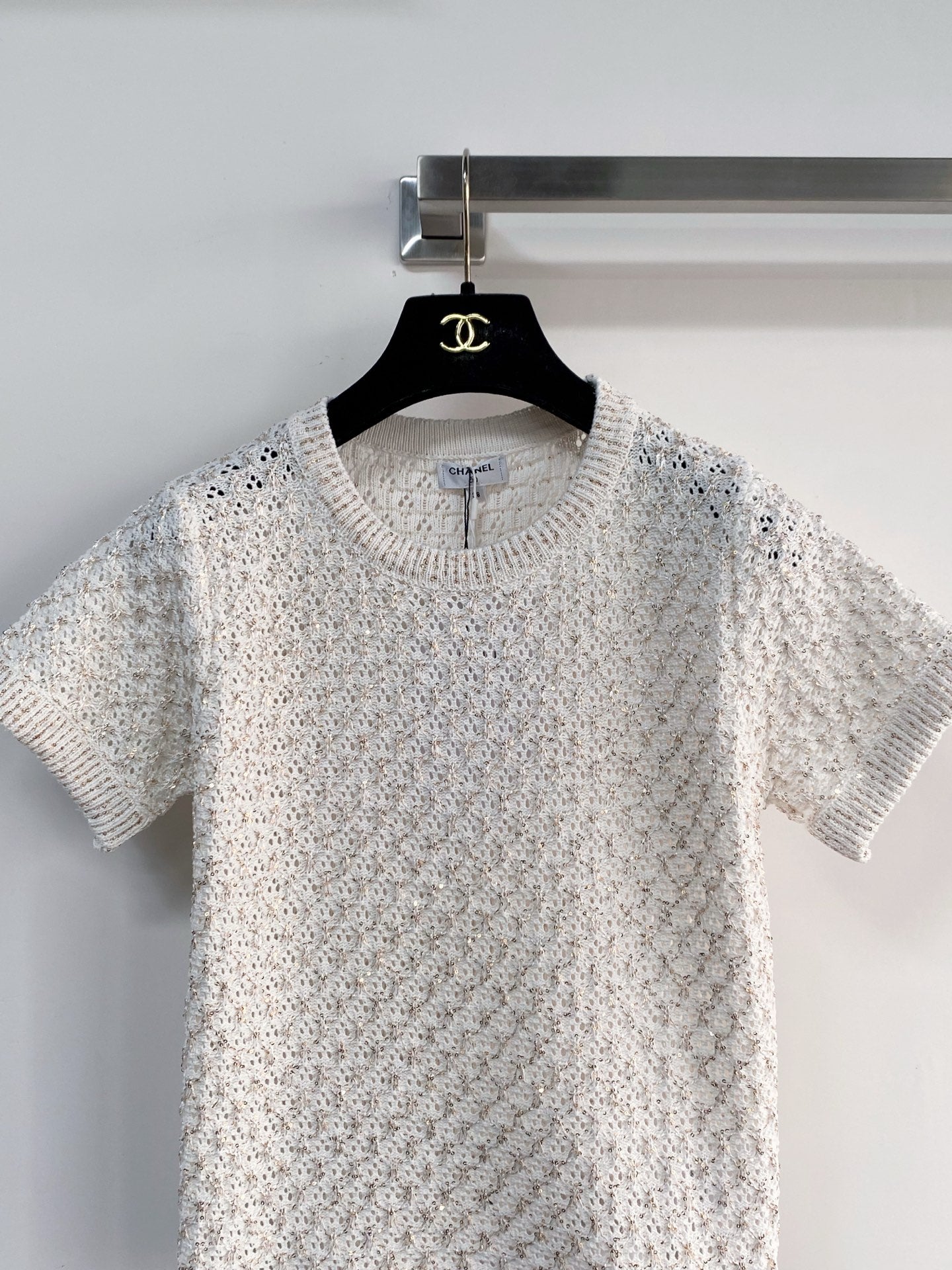Chanel 2026 Knit Short-sleeved Shirt Off-white Wool 166806