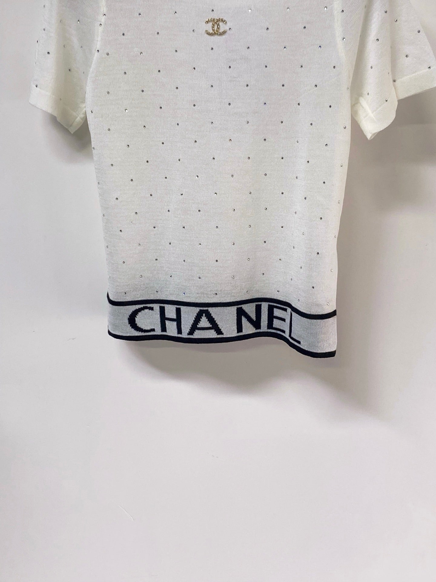 Chanel 2026 Rhinestone Knit Short-Sleeve Top Wool 330929