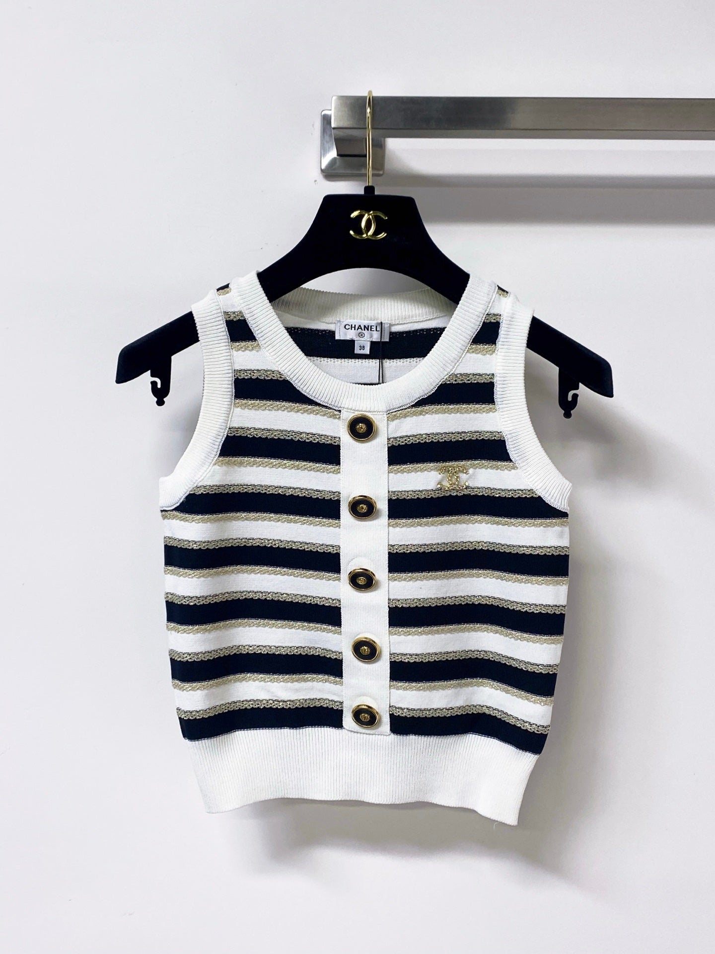 Chanel 2026 Striped Knit Vest Laine Wool 363124