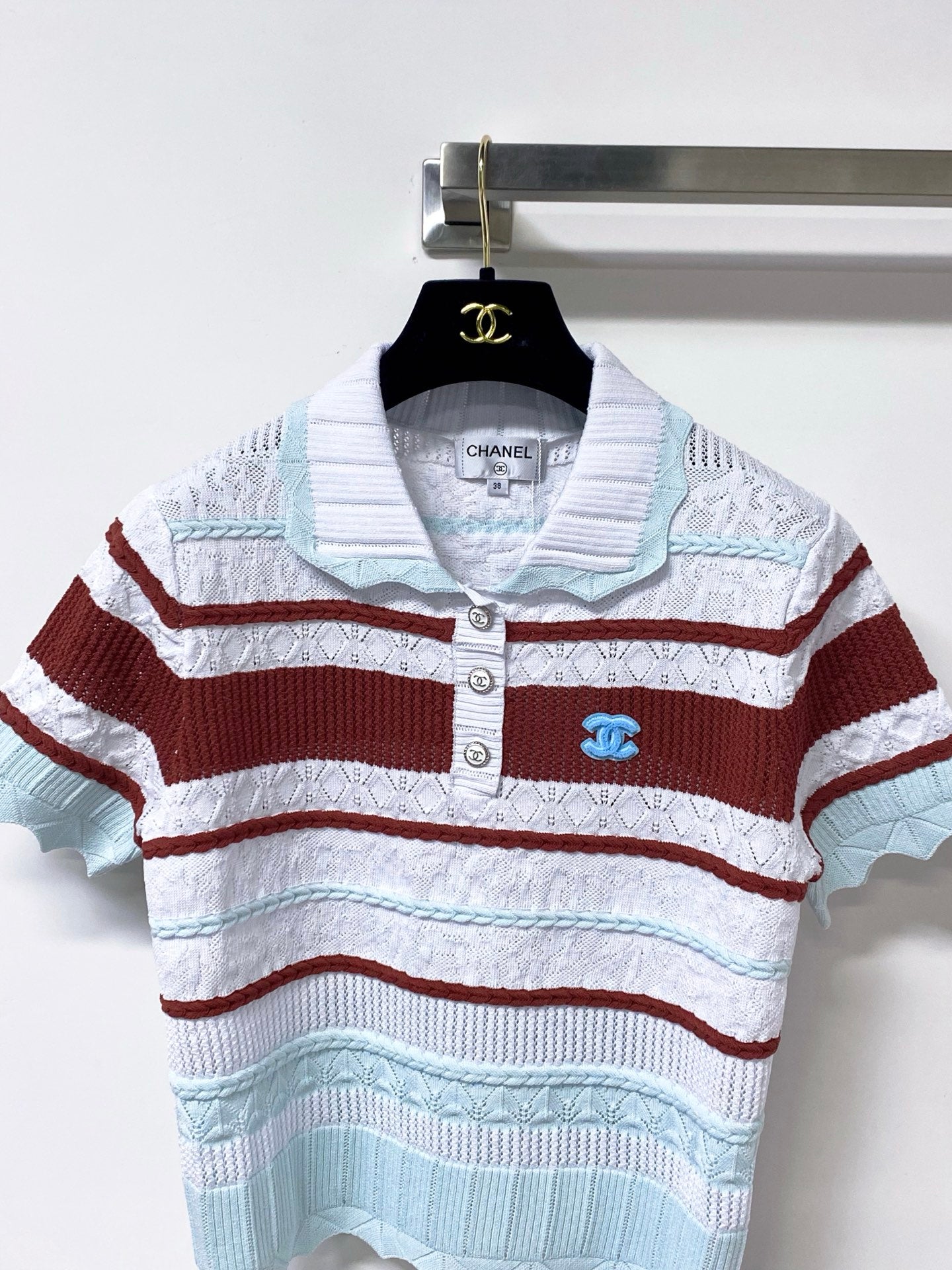Chanel 2026 Strips Short-Sleeved Shirt Polo Tencel 380258