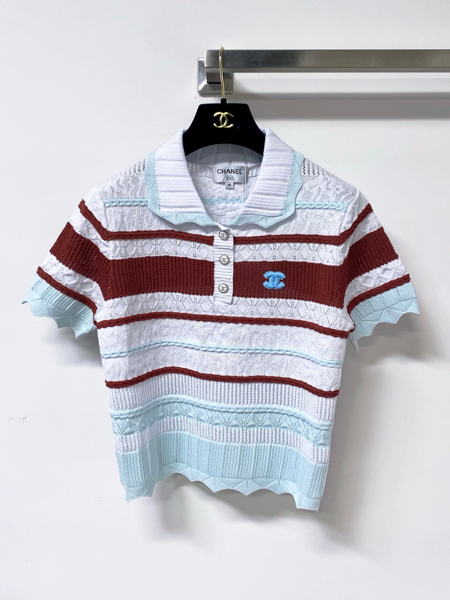 Chanel 2026 Strips Short-Sleeved Shirt Polo Tencel 380258
