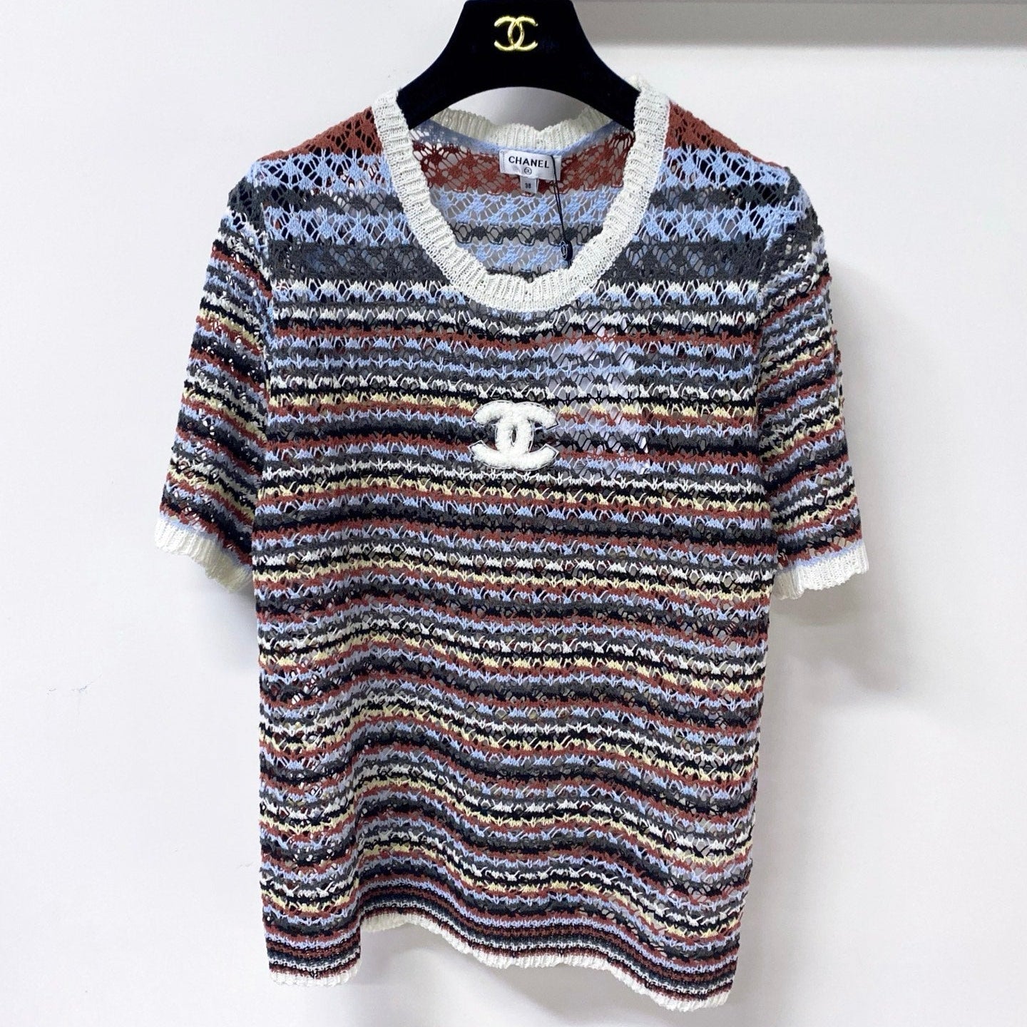 Chanel 2026 Strips Short-Sleeved Shirt Wool Laine 380254