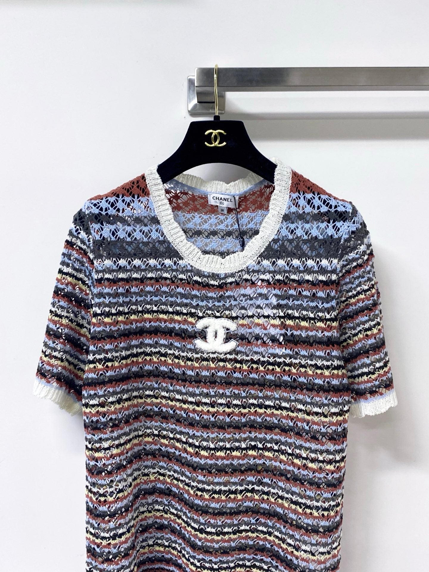 Chanel 2026 Strips Short-Sleeved Shirt Wool Laine 380254