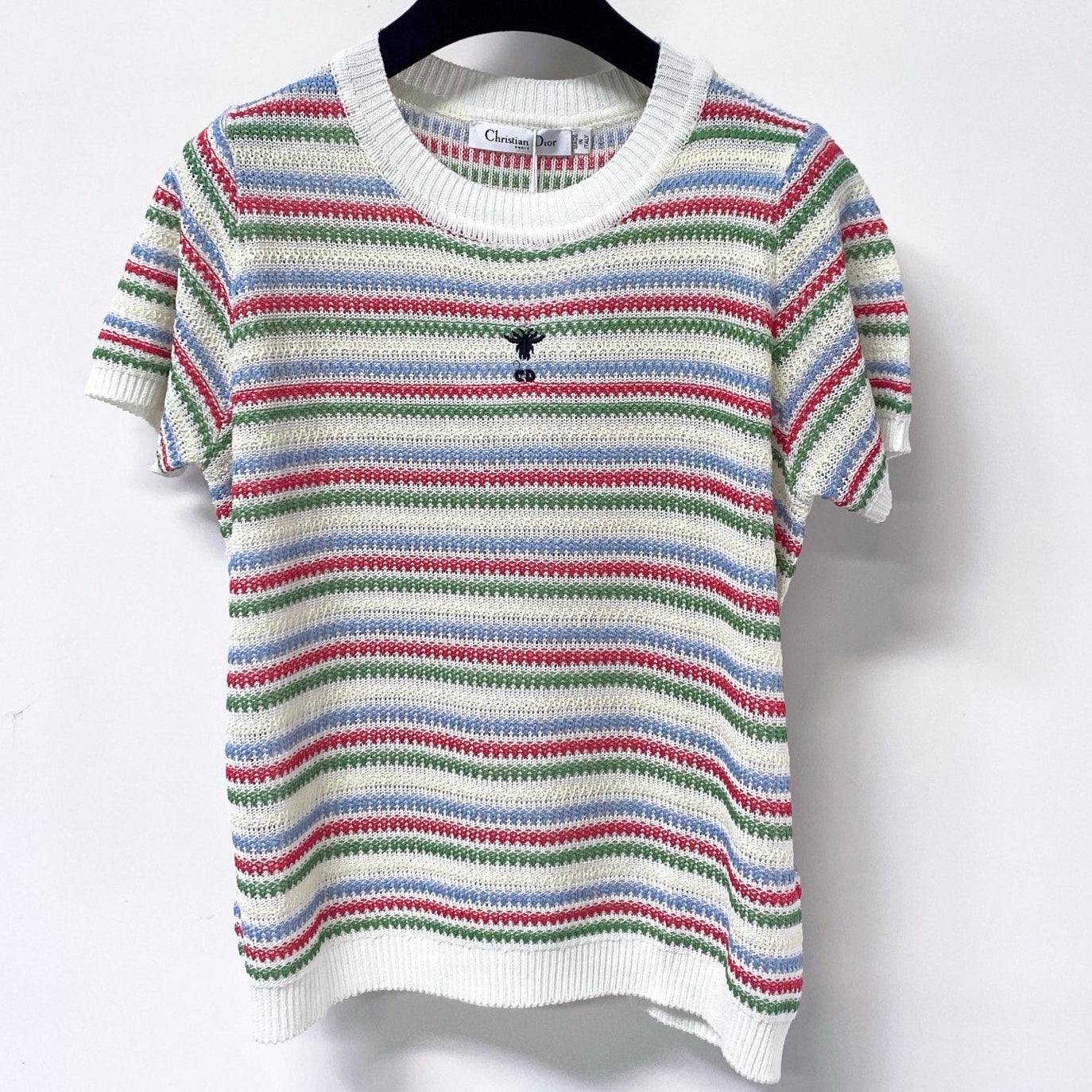 Dior 2026 Multi Color Striped Knit Short Sleeve T-shirt Wool Laine 405746