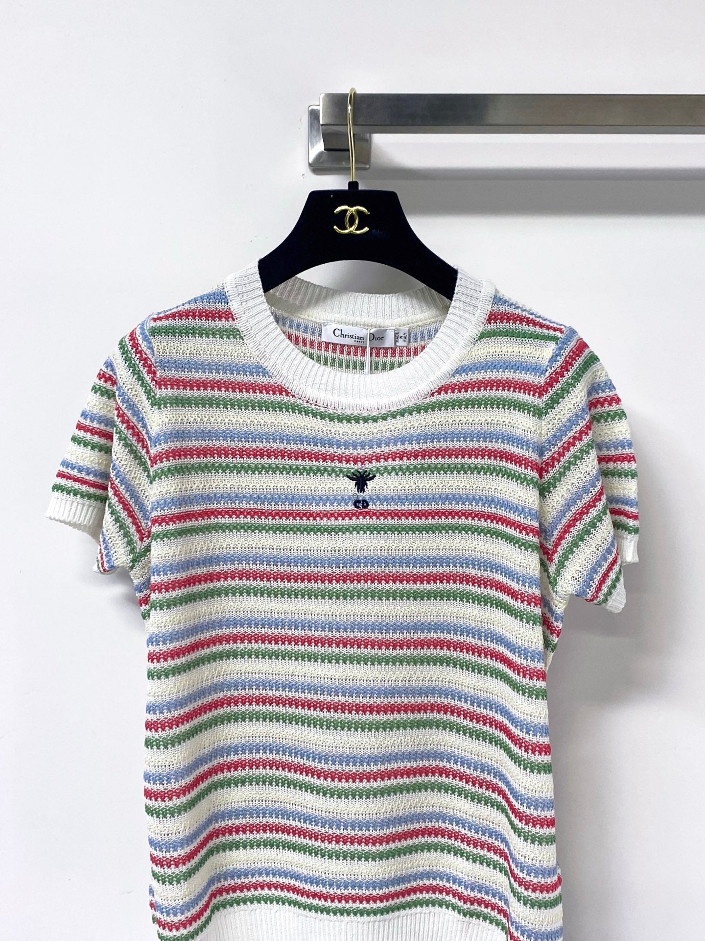 Dior 2026 Multi Color Striped Knit Short Sleeve T-shirt Wool Laine 405746