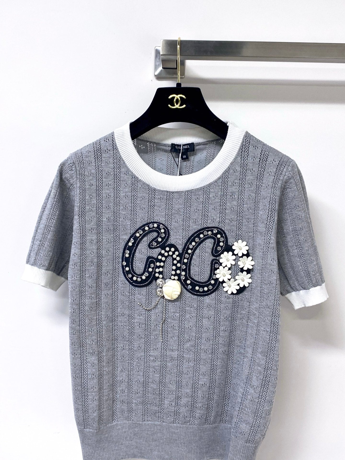 Chanel 2026 Short-Sleeved Shirt Embellished Floral Mercerized Wool 419403