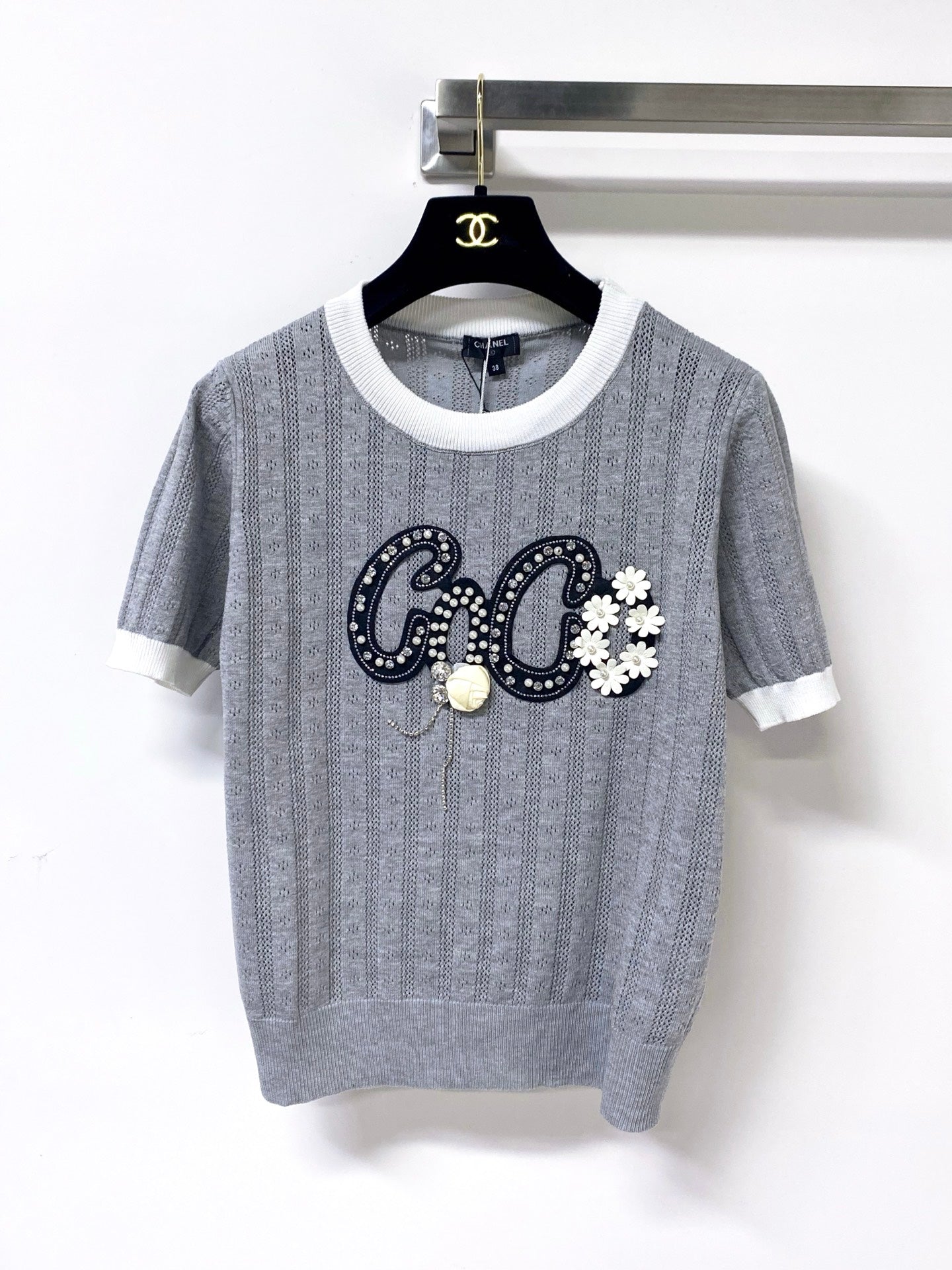Chanel 2026 Short-Sleeved Shirt Embellished Floral Mercerized Wool 419403