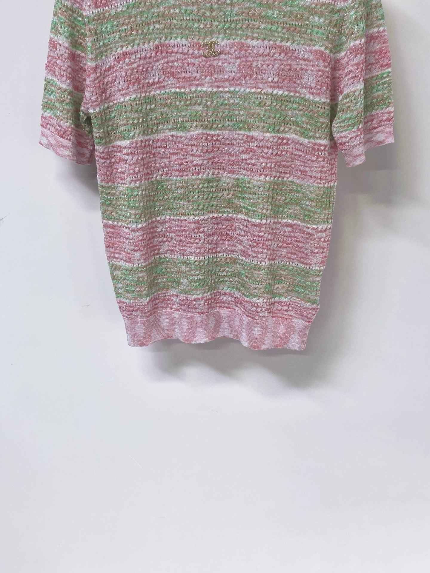 Chanel 2026 Striped Knit Short-Sleeve Sweater Wool 435128