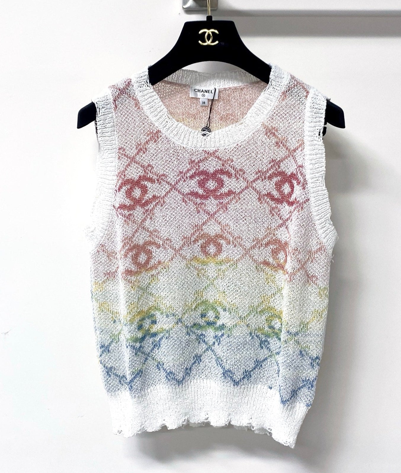 Chanel 2026 White And Multicolored Knit Tank Top Wool 439844