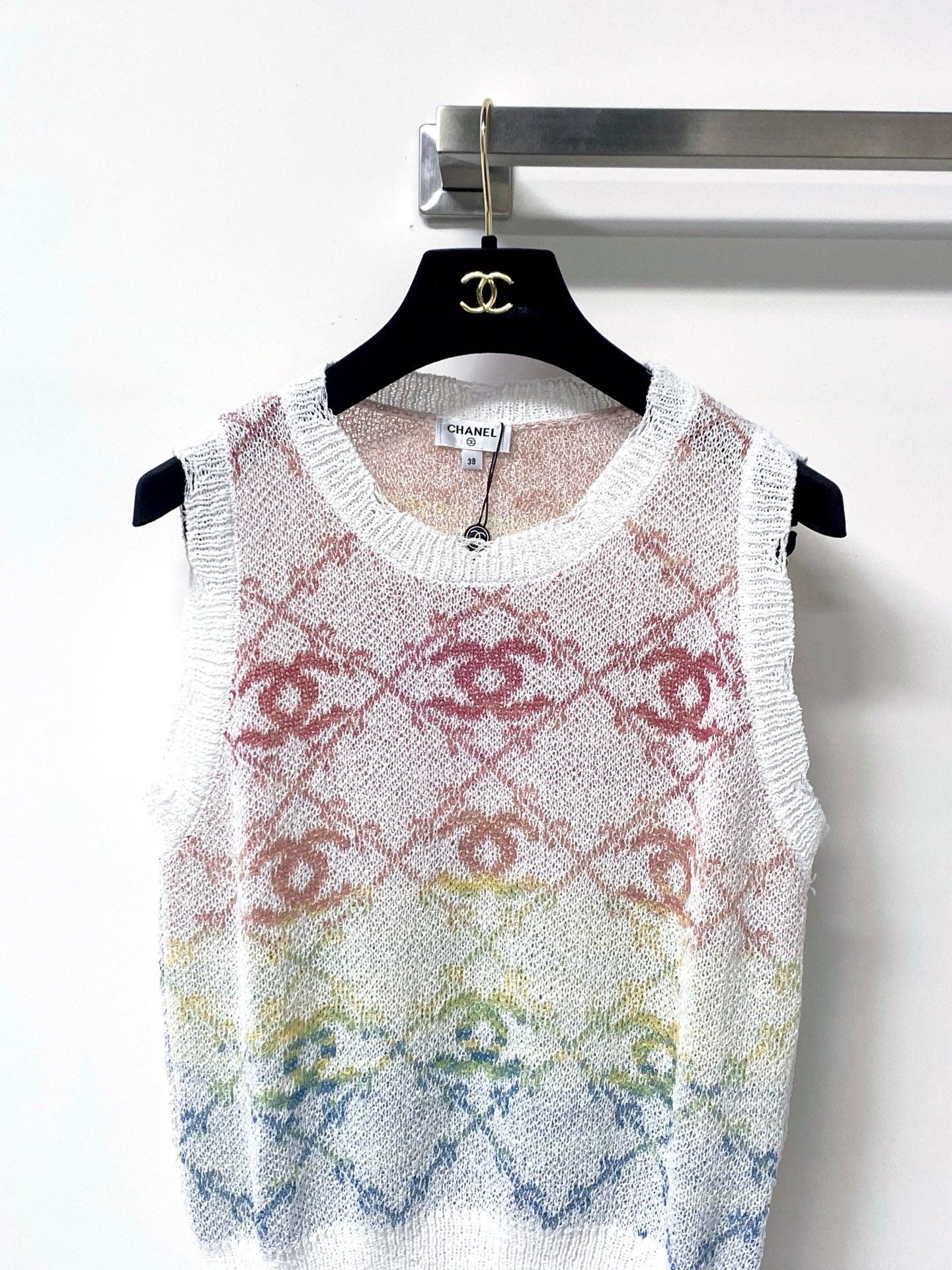 Chanel 2026 White And Multicolored Knit Tank Top Wool 439844