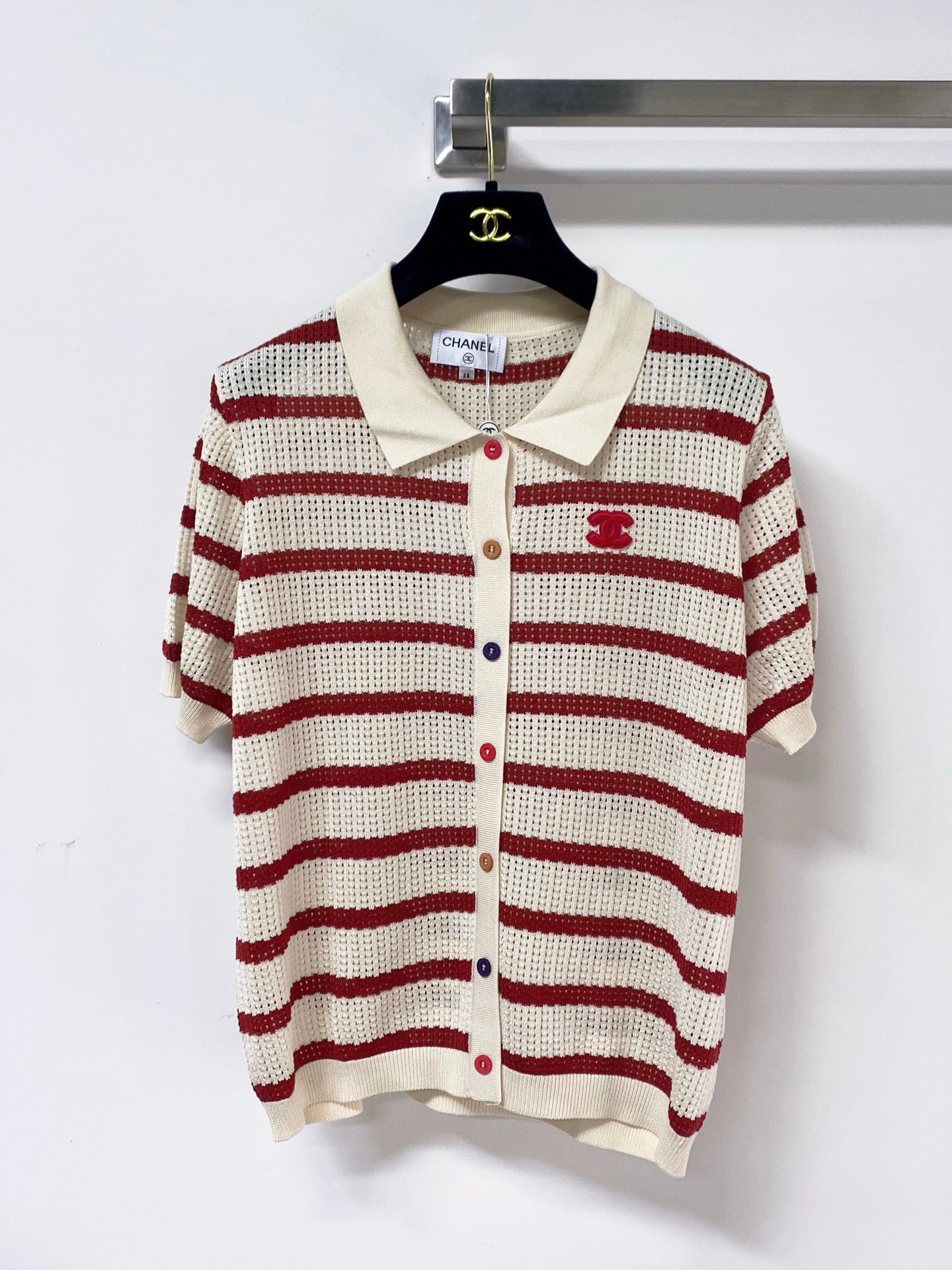 Chanel 2026 Striped Knit Polo Shirt Laine Wool 442989