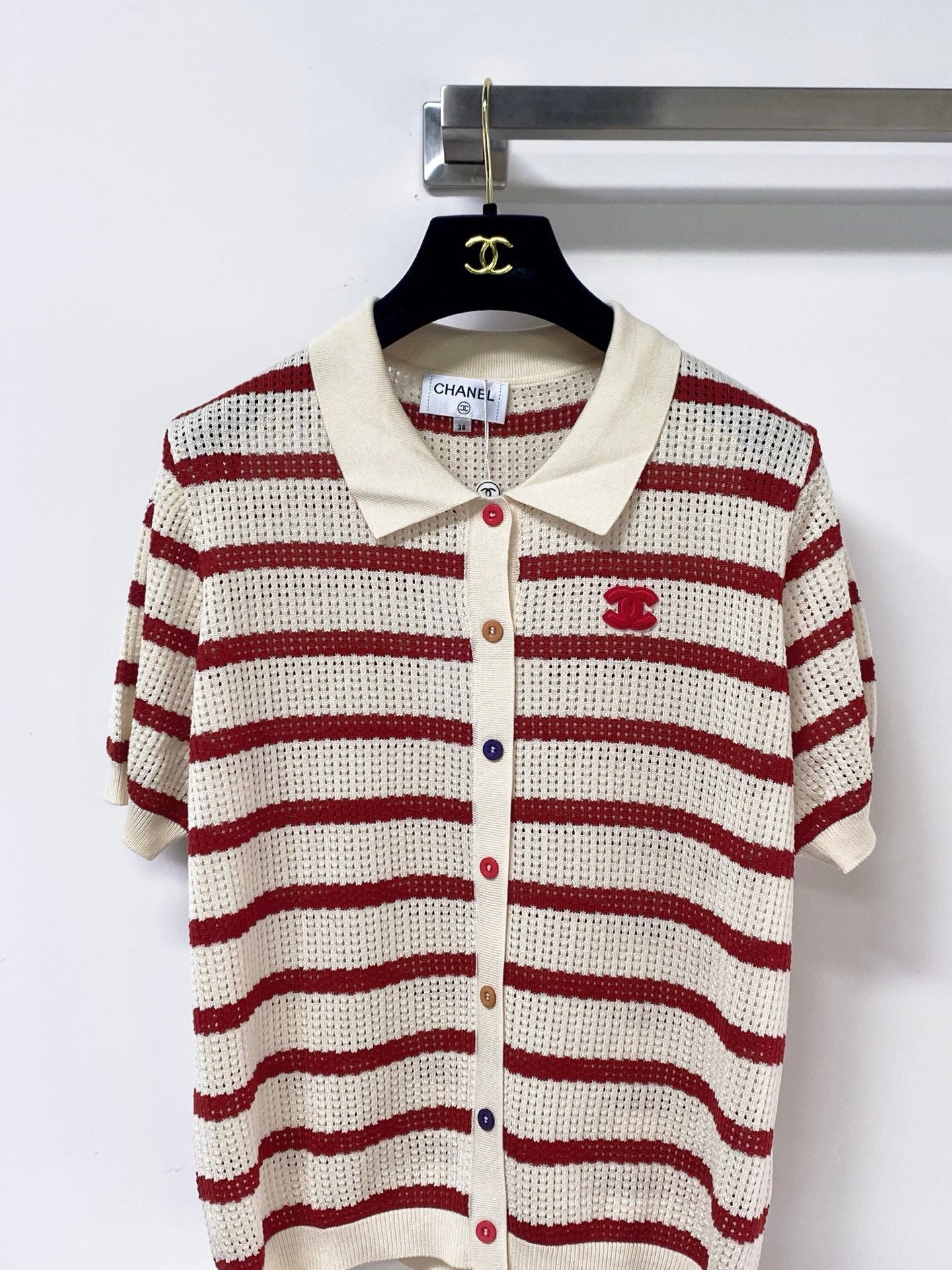 Chanel 2026 Striped Knit Polo Shirt Laine Wool 442989