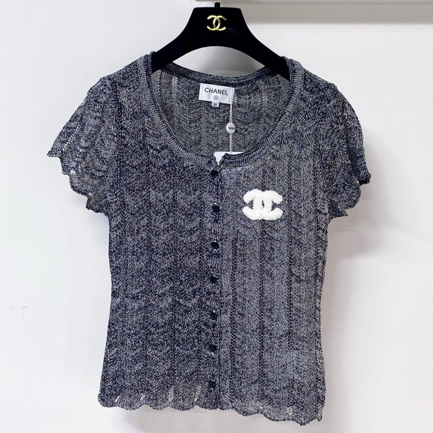 Chanel 2026 Short-Sleeve Cardigan Grey Wool Laine 442981