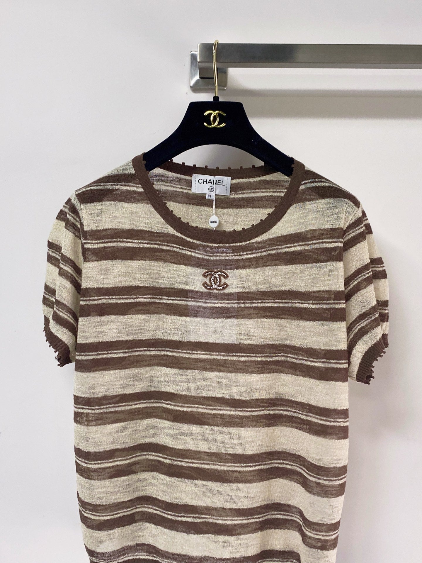 Chanel 2026 Short-Sleeve Knit Brown Wool Laine 463562