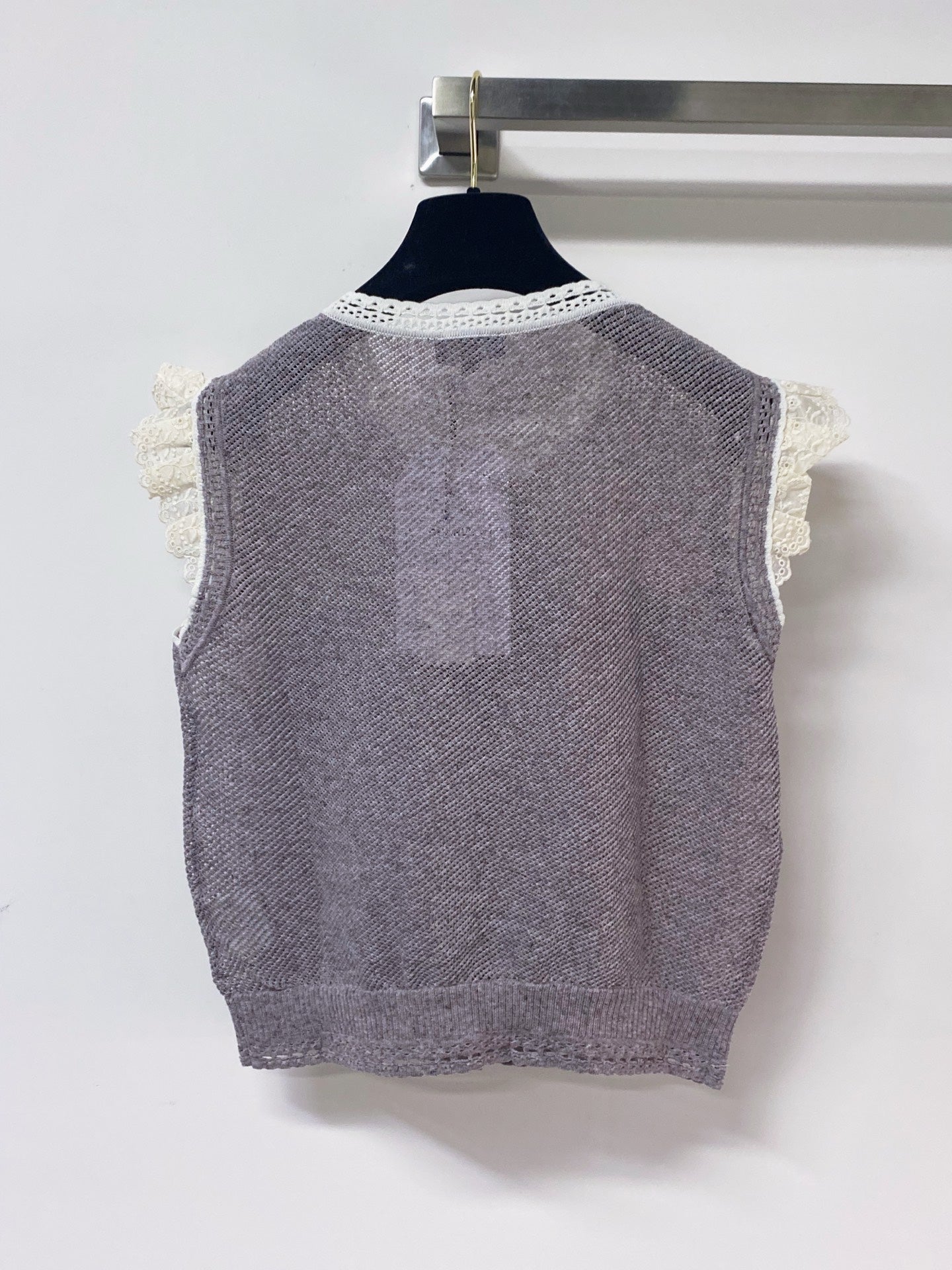 Chanel 2026 Lace Trim Knit Vest Purple Floral Details Wool Laine 463560