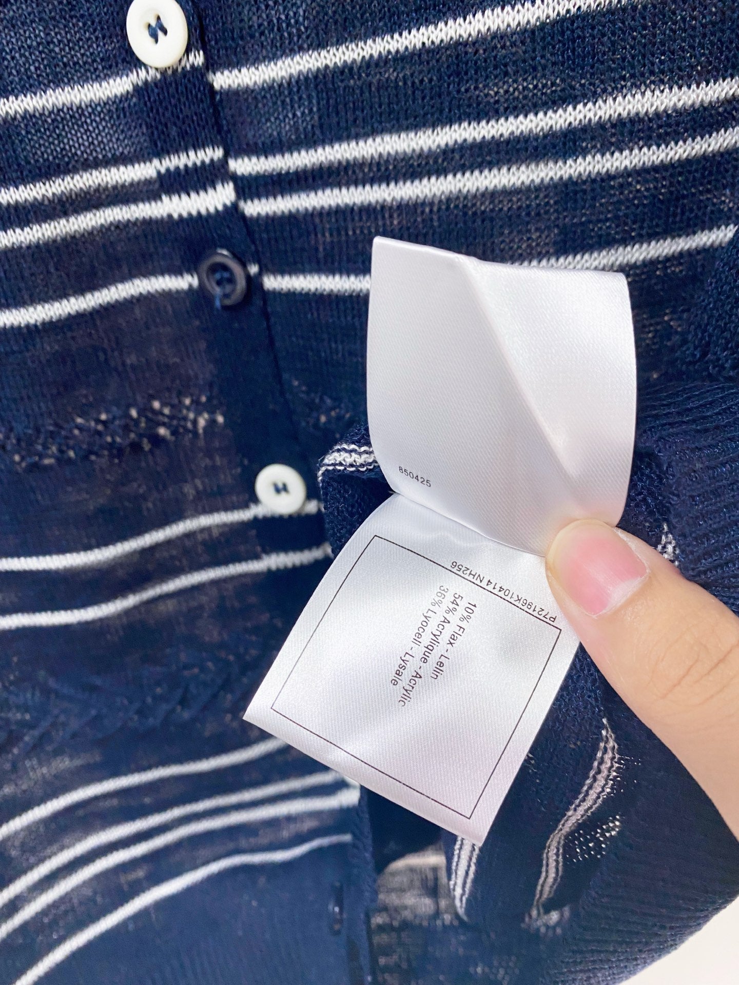 Chanel 2026 Polo Knit Top Navy Flax Lelin With CC Logo 463554
