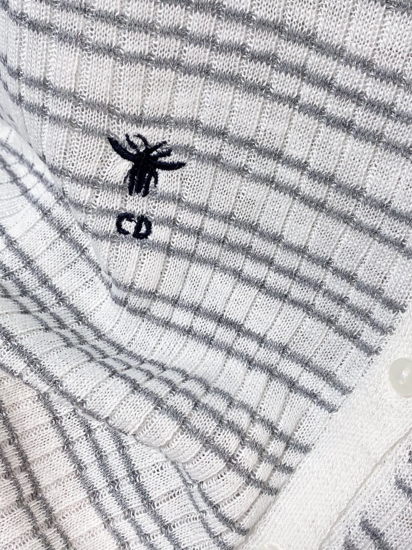 Dior 2026 Striped Short-Sleeve Cardigan White Grey Acrylic 463518