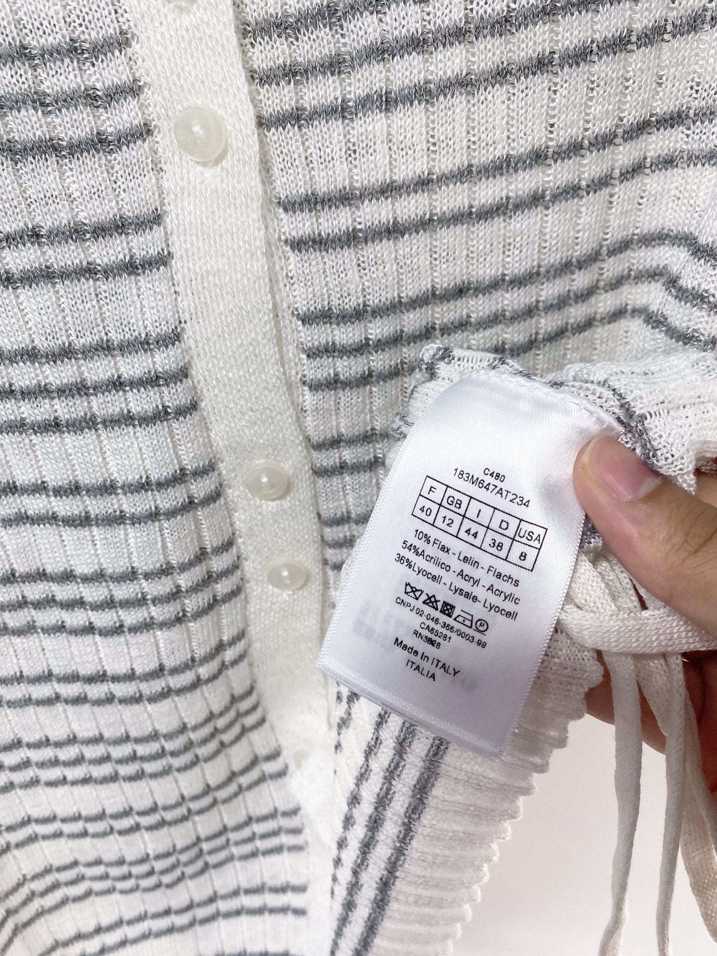 Dior 2026 Striped Short-Sleeve Cardigan White Grey Acrylic 463518