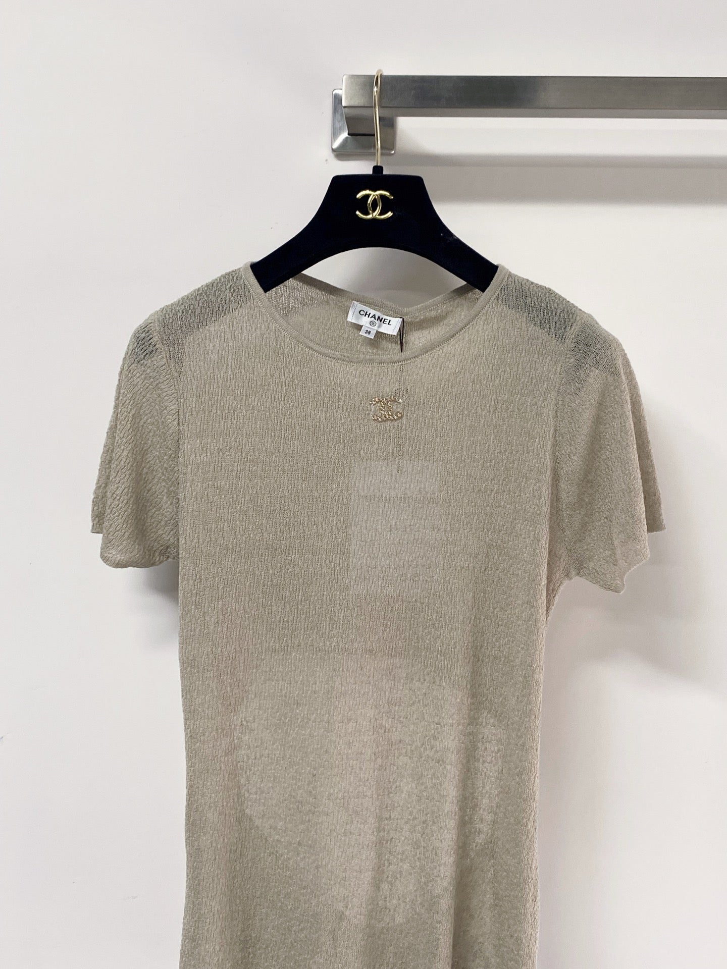 Chanel 2026 Open Knit T-Shirt Laine Wool Metallic Detailing 471873