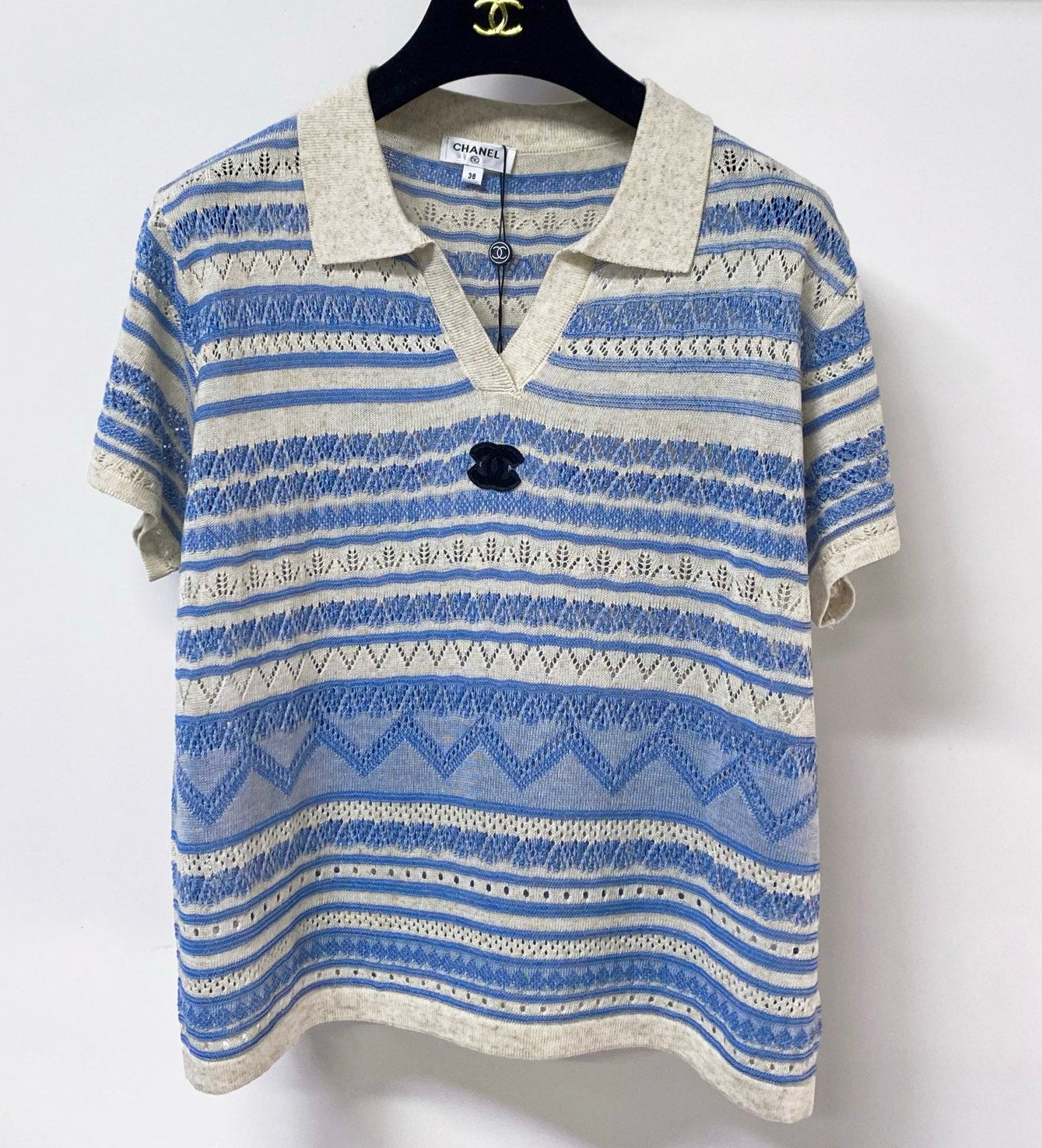 Chanel 2026 Strips Short-Sleeved Shirt Blue Flax Lelin 479950