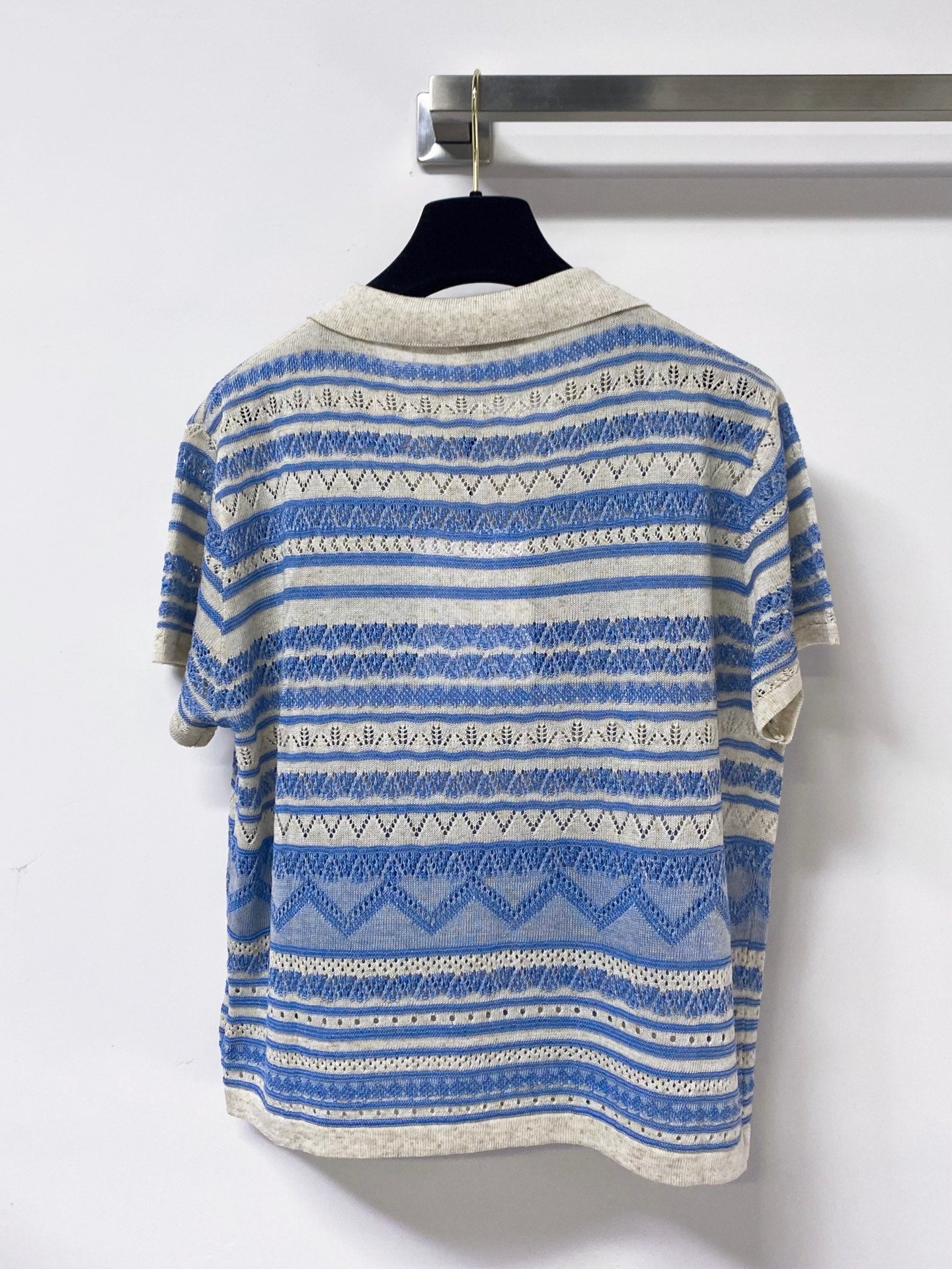 Chanel 2026 Strips Short-Sleeved Shirt Blue Flax Lelin 479950