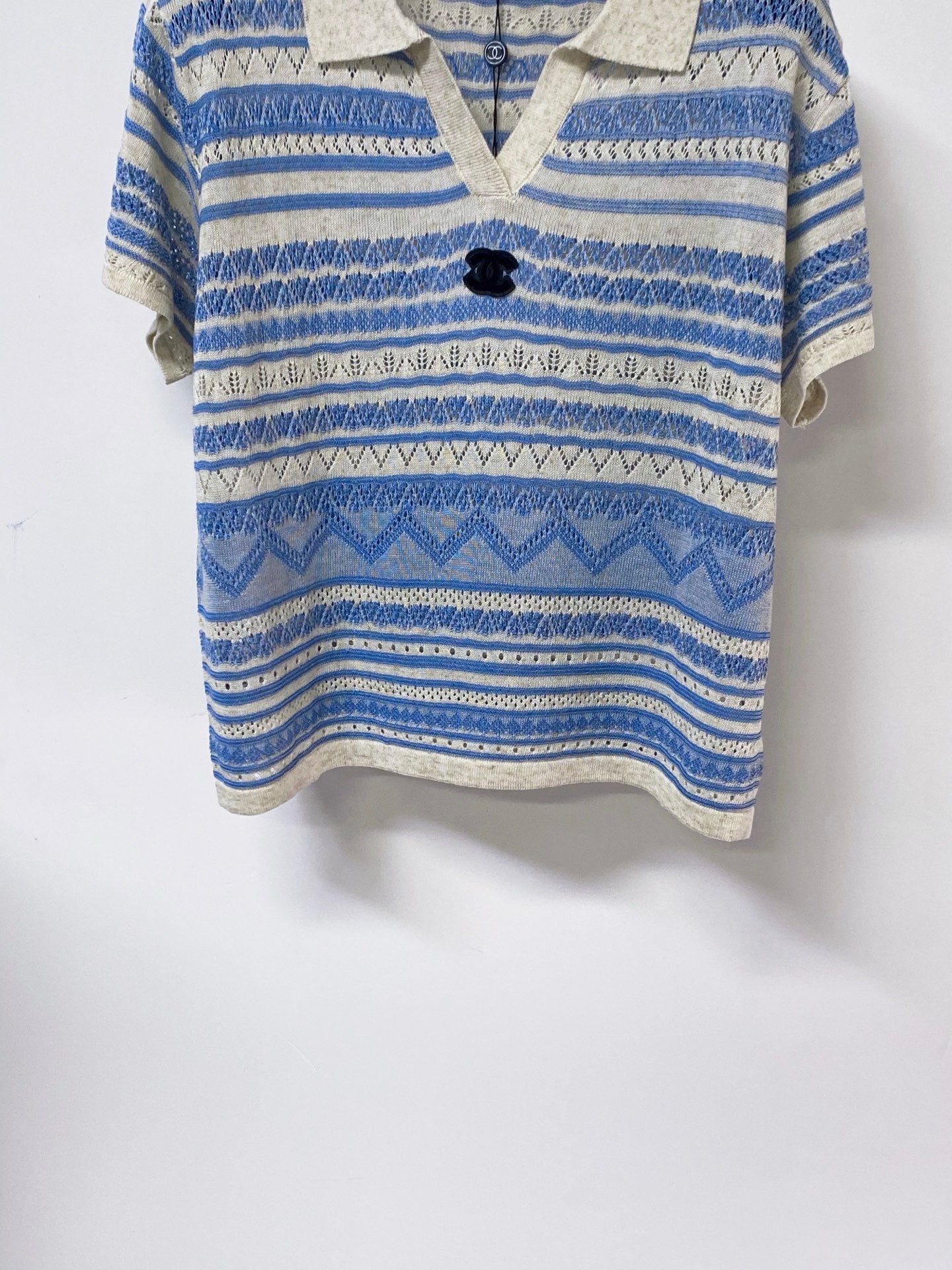 Chanel 2026 Strips Short-Sleeved Shirt Blue Flax Lelin 479950
