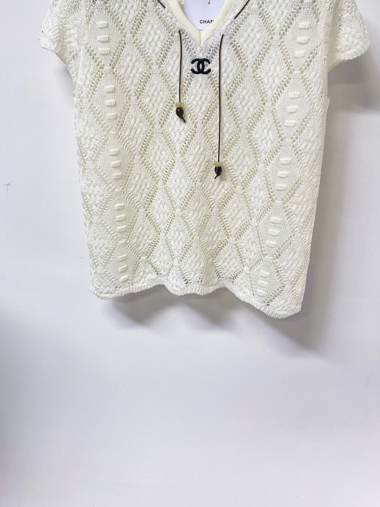 Chanel 2026 Hollow-Out Knit Top Drawstring Laine Wool 479951